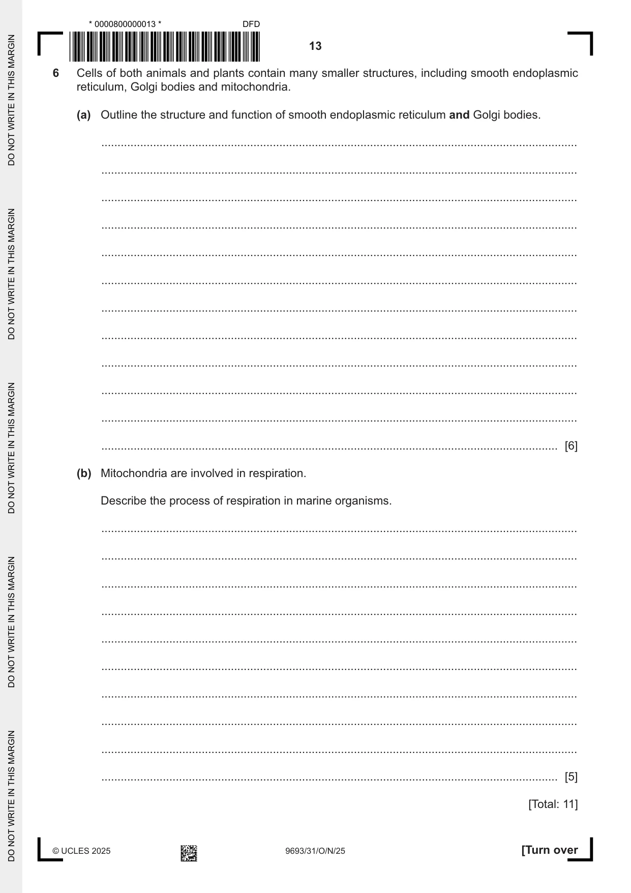 Cambridge A Level Marine Science 9693 2025 Oct/Nov Paper 3 · Variant 1 question paper, page 13 of 16