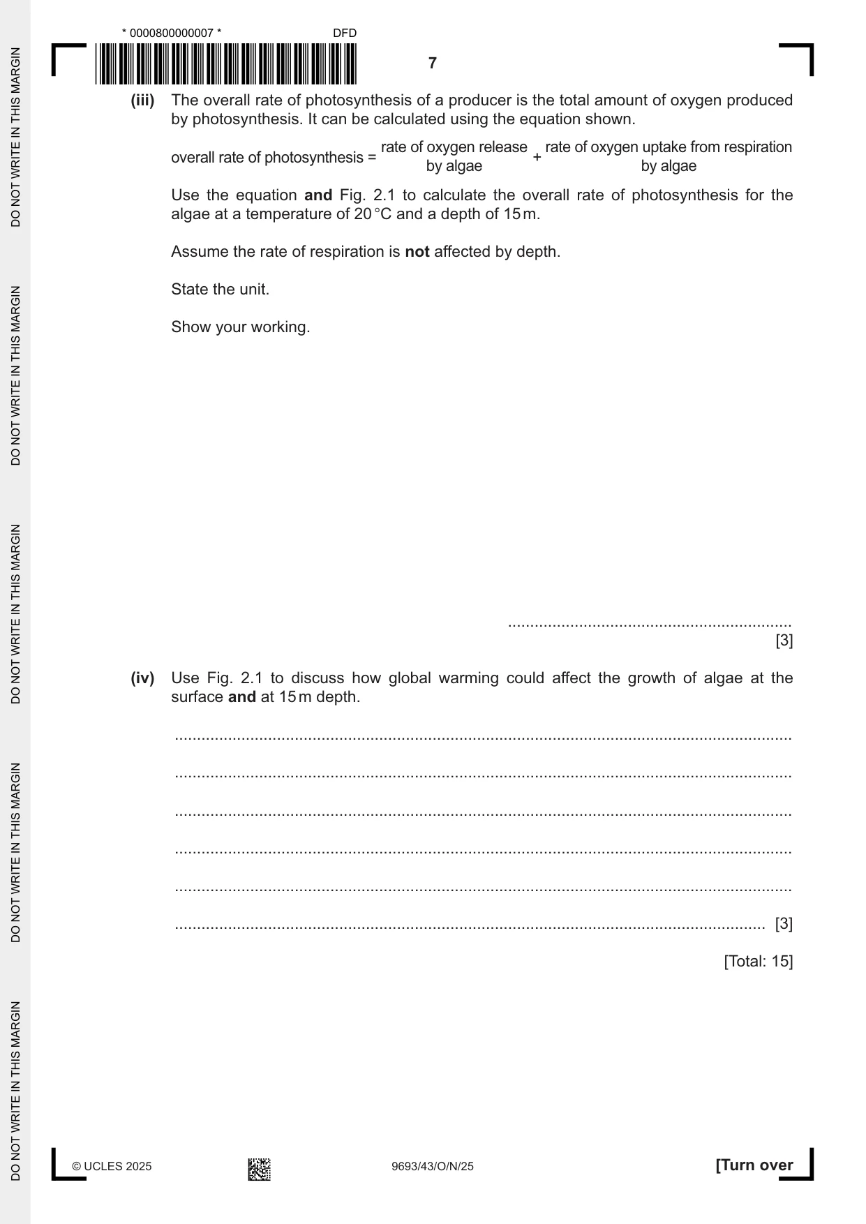 Cambridge A Level Marine Science 9693 2025 Oct/Nov Paper 4 · Variant 3 question paper, page 7 of 20