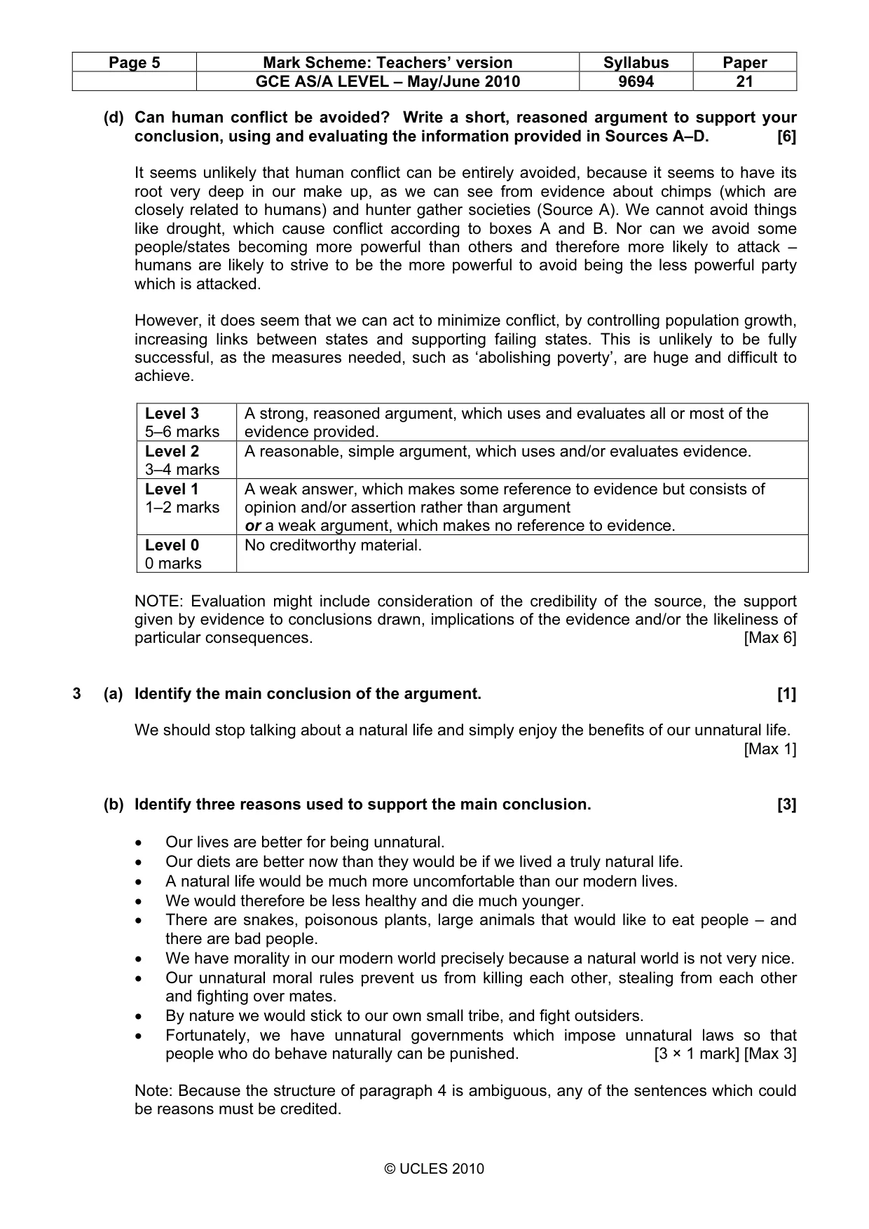Mark scheme, page 5 of 7