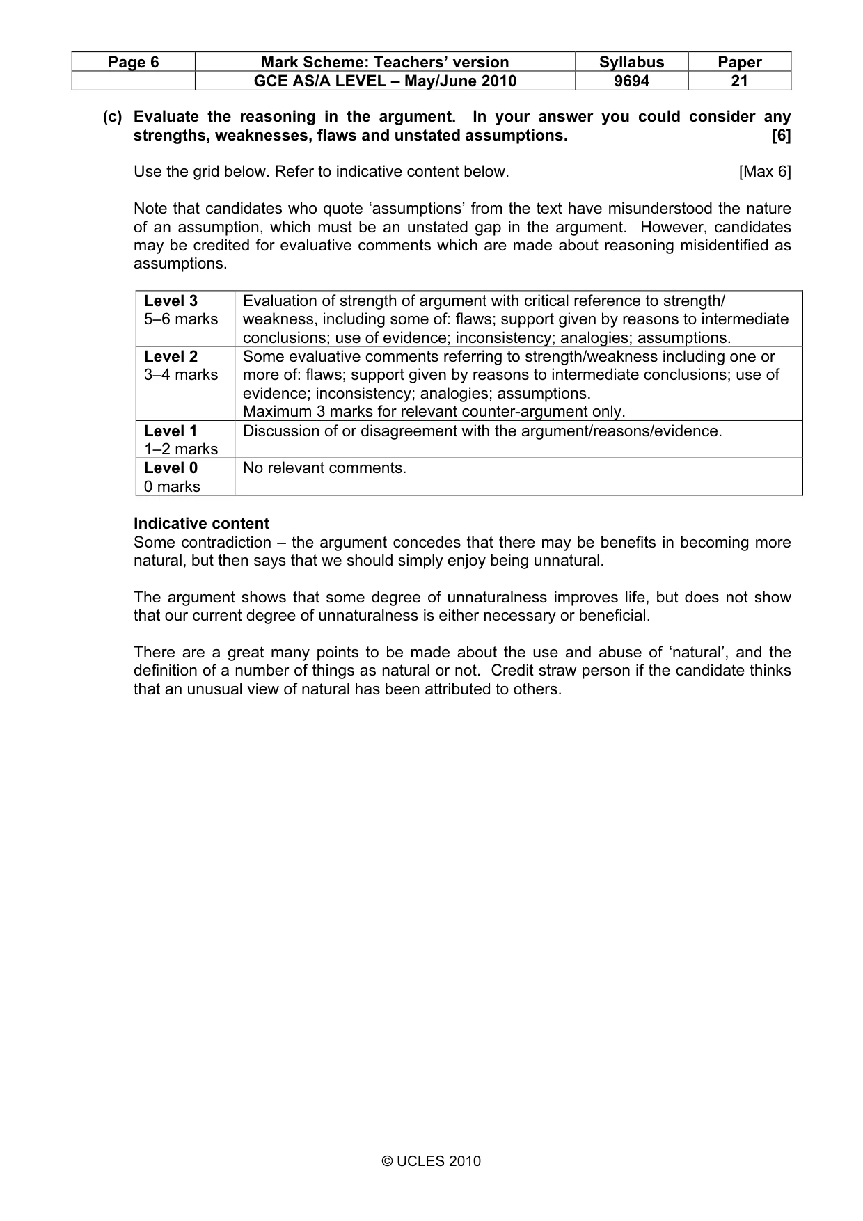 Mark scheme, page 6 of 7