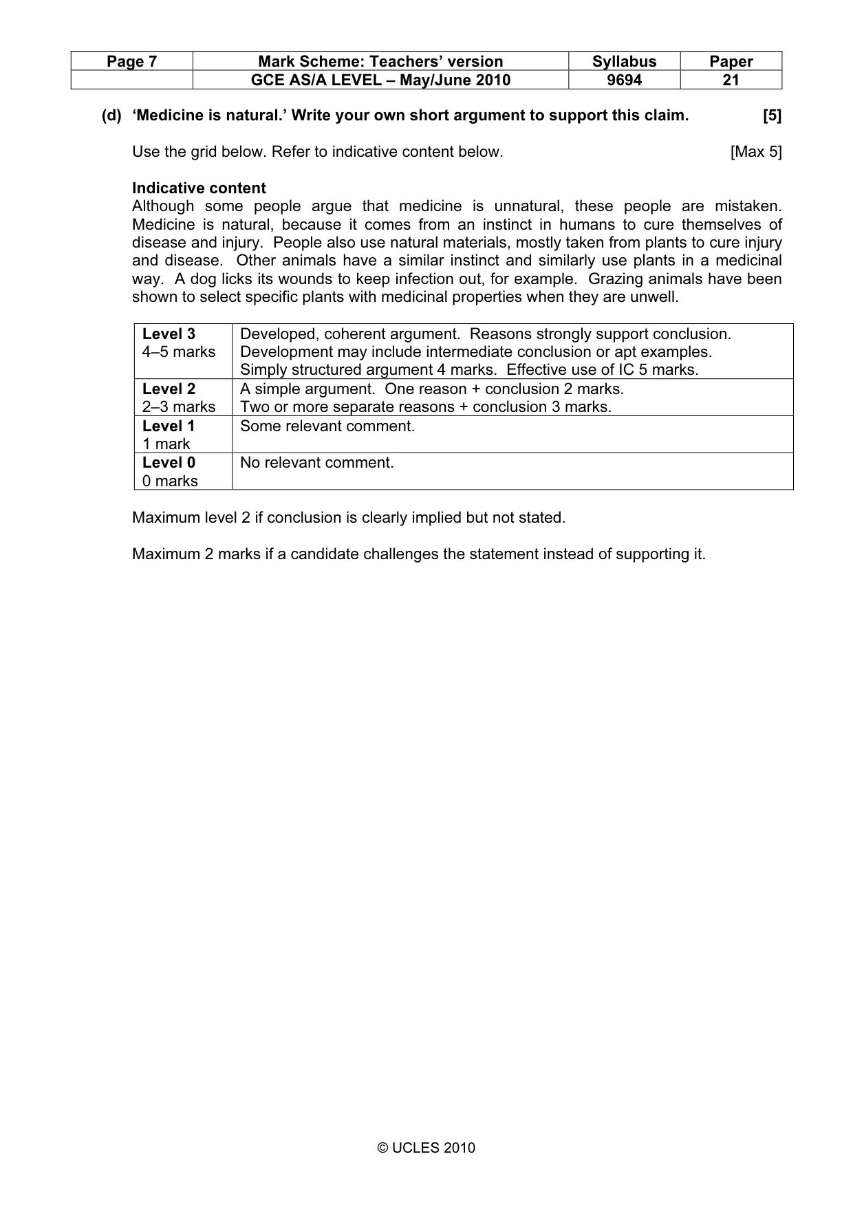 Mark scheme, page 7 of 7