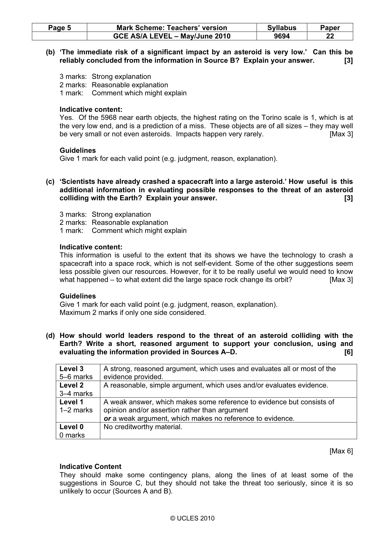 Mark scheme, page 5 of 8