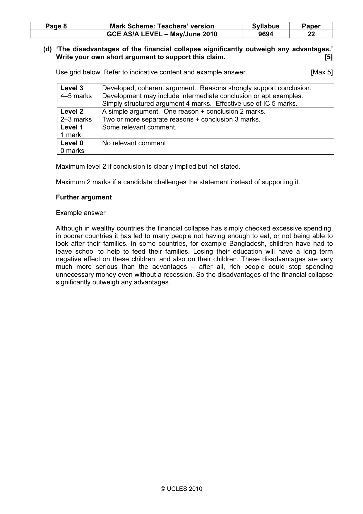 Mark scheme, page 8 of 8