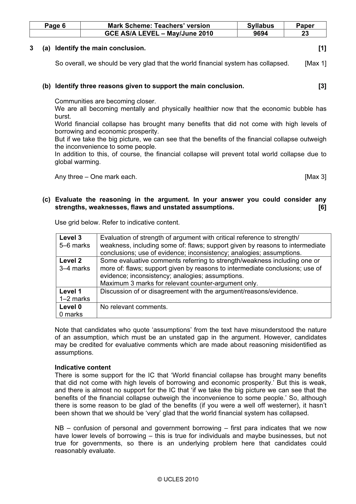 Mark scheme, page 6 of 8