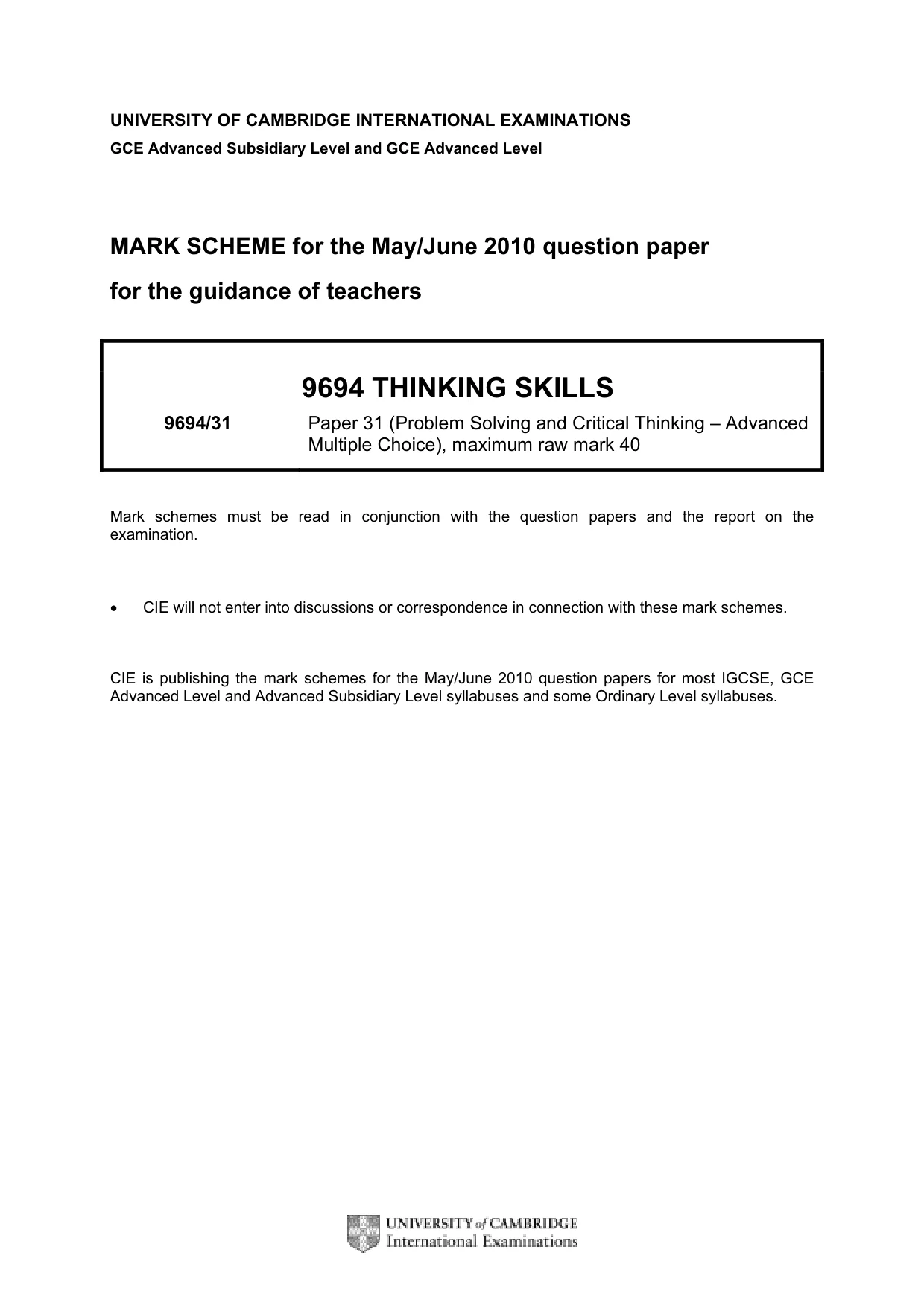 Mark scheme, page 1 of 2