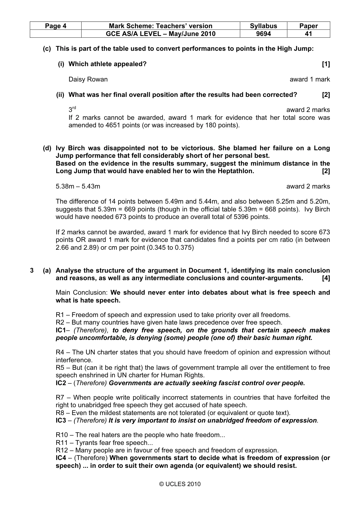 Mark scheme, page 4 of 8