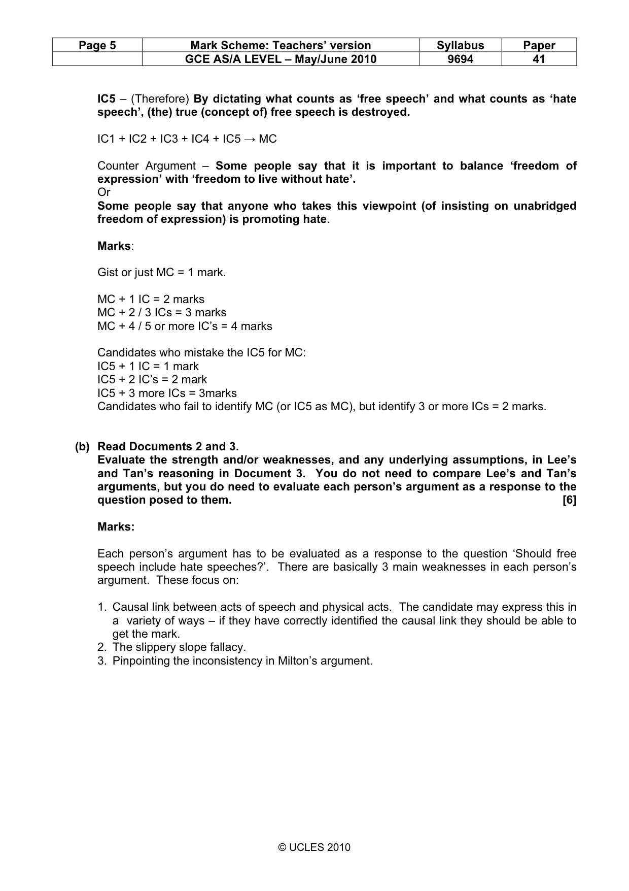 Mark scheme, page 5 of 8