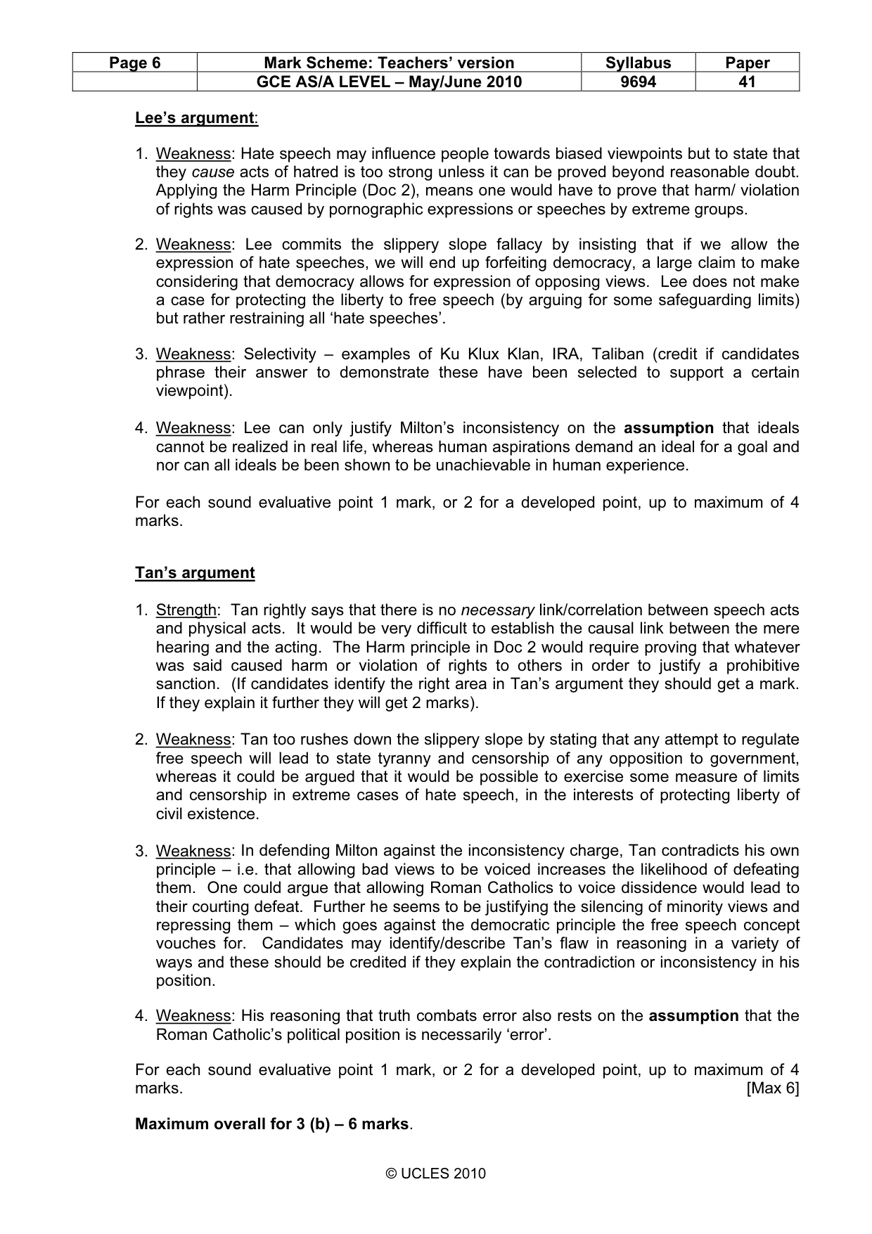 Mark scheme, page 6 of 8