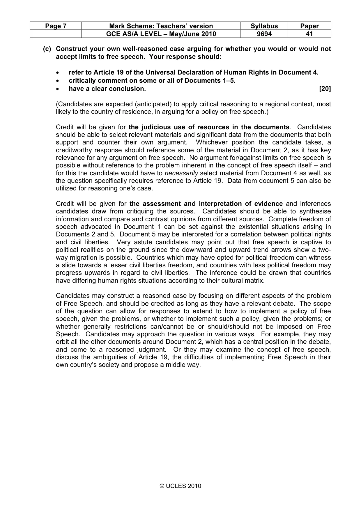 Mark scheme, page 7 of 8