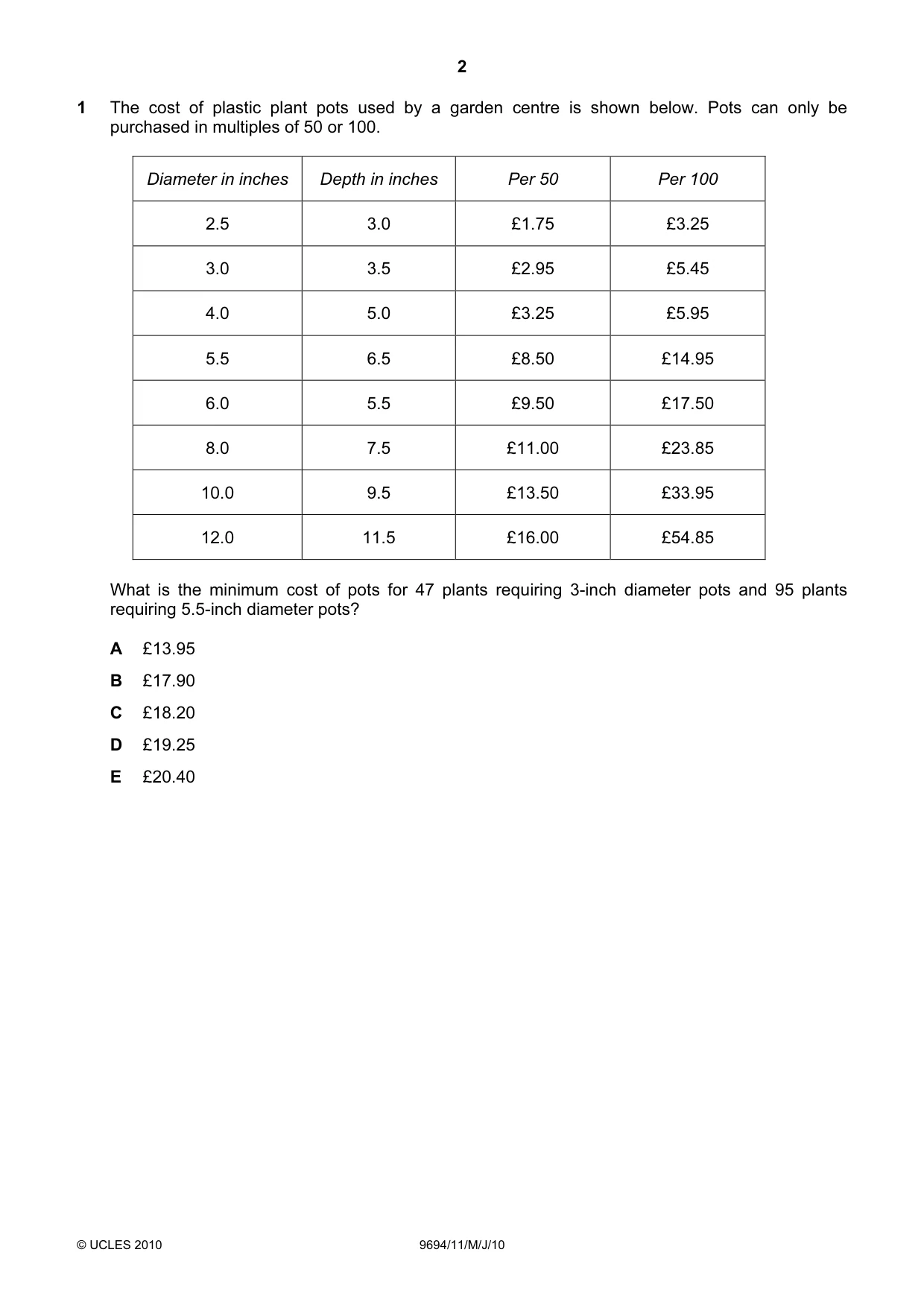 Cambridge A Level Thinking Skills 9694 2010 May/June Paper 1 · Variant 1 question paper, page 2 of 20