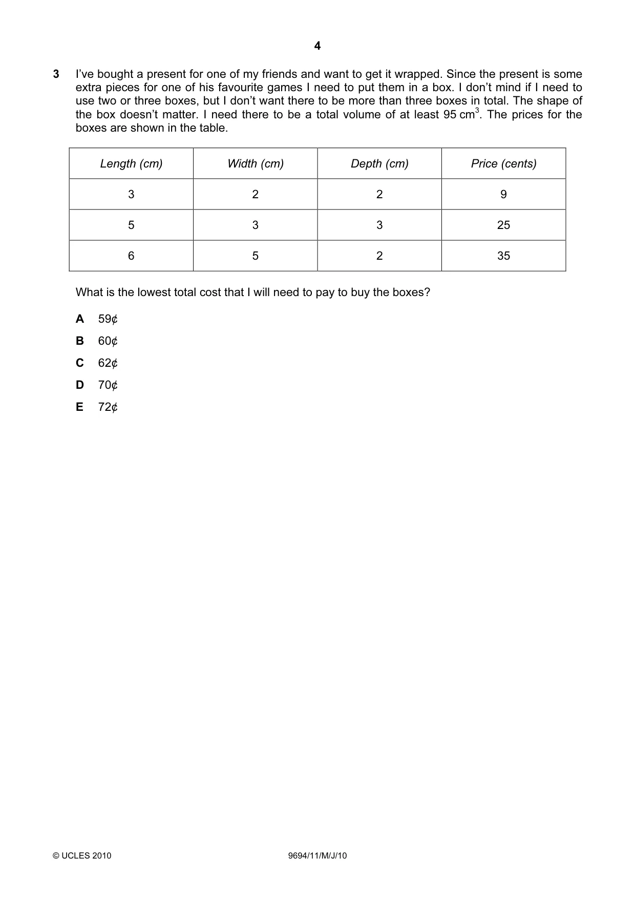 Cambridge A Level Thinking Skills 9694 2010 May/June Paper 1 · Variant 1 question paper, page 4 of 20