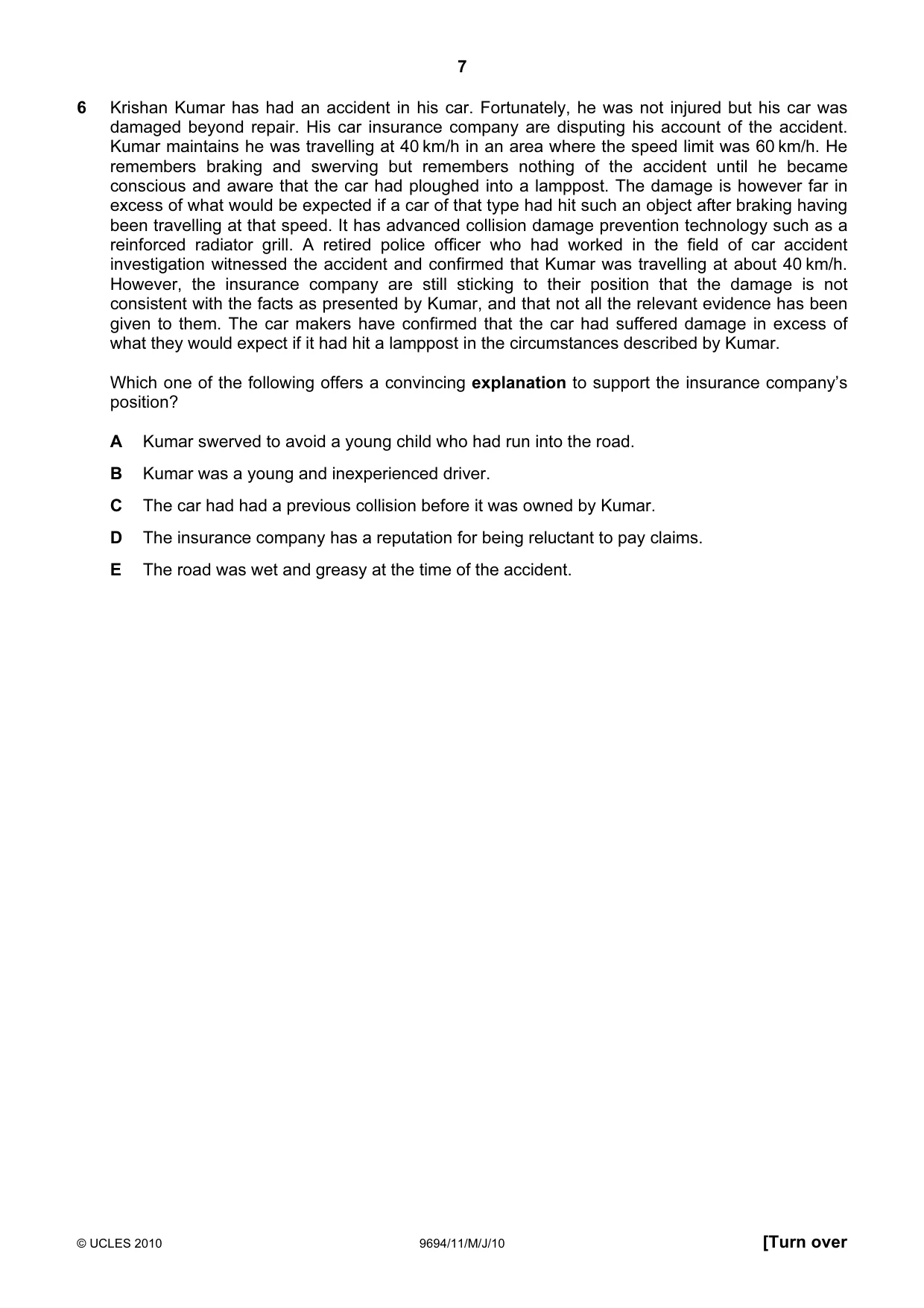 Cambridge A Level Thinking Skills 9694 2010 May/June Paper 1 · Variant 1 question paper, page 7 of 20