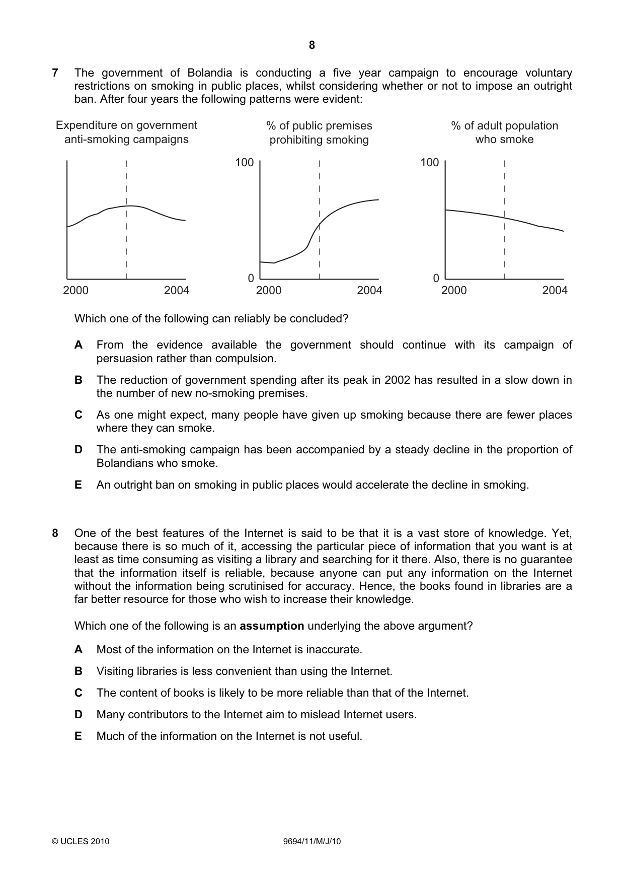 Cambridge A Level Thinking Skills 9694 2010 May/June Paper 1 · Variant 1 question paper, page 8 of 20