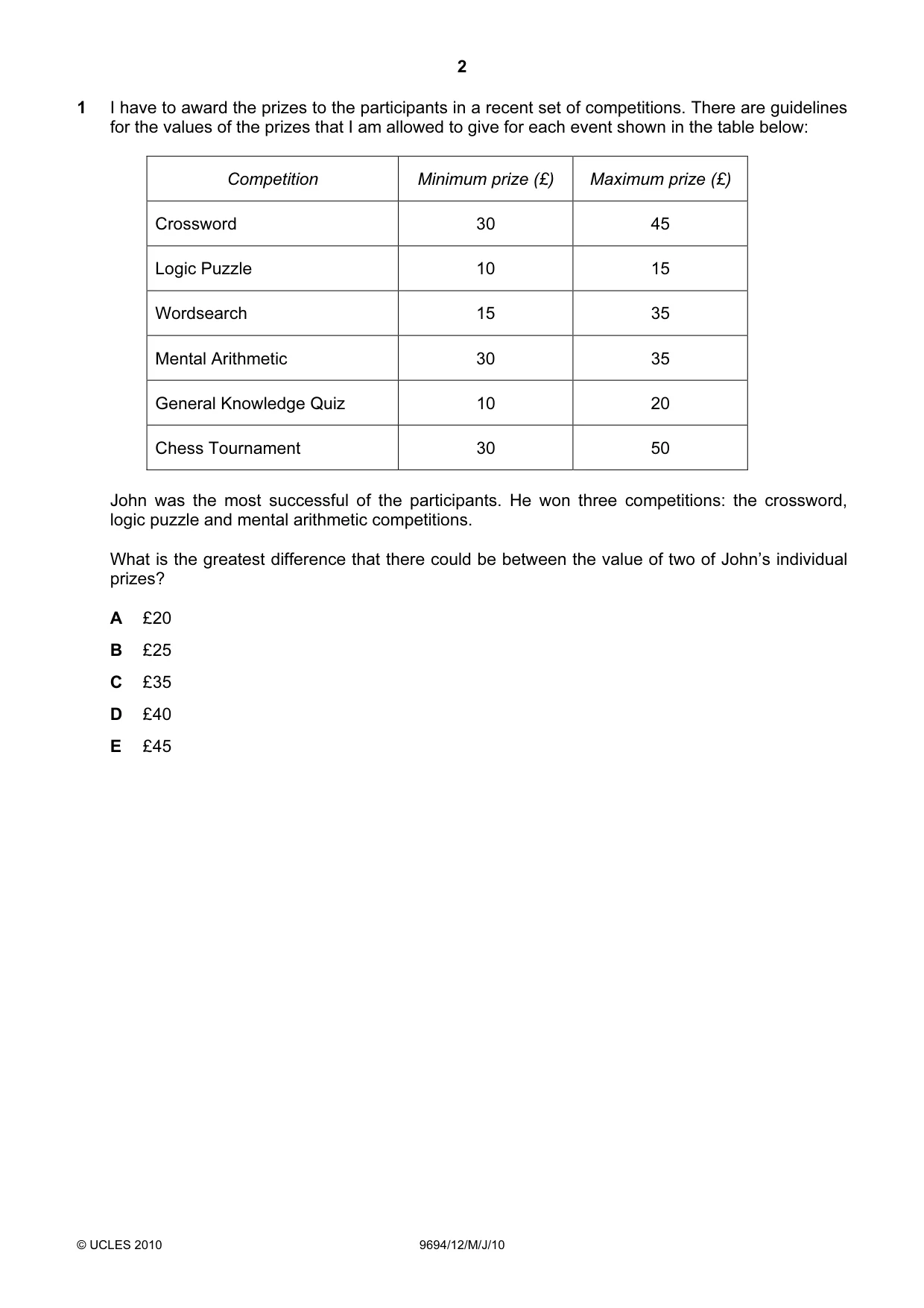 Cambridge A Level Thinking Skills 9694 2010 May/June Paper 1 · Variant 2 question paper, page 2 of 20