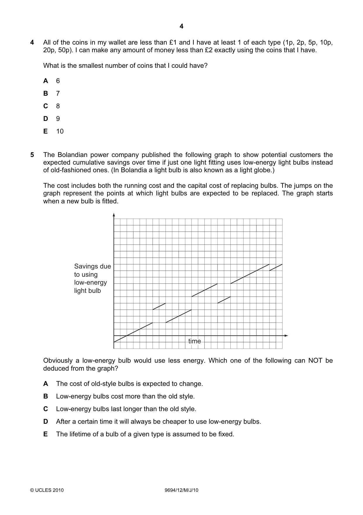 Cambridge A Level Thinking Skills 9694 2010 May/June Paper 1 · Variant 2 question paper, page 4 of 20