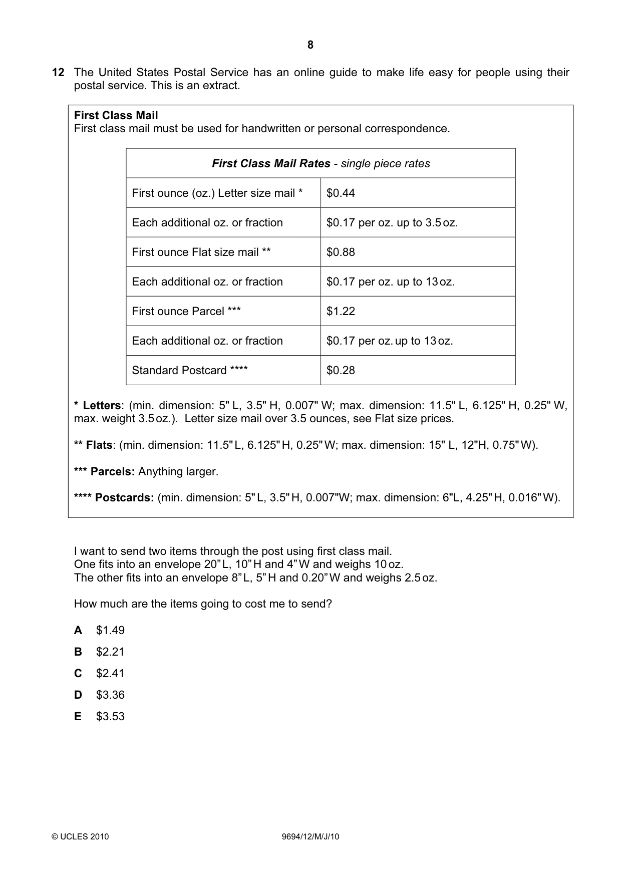 Cambridge A Level Thinking Skills 9694 2010 May/June Paper 1 · Variant 2 question paper, page 8 of 20