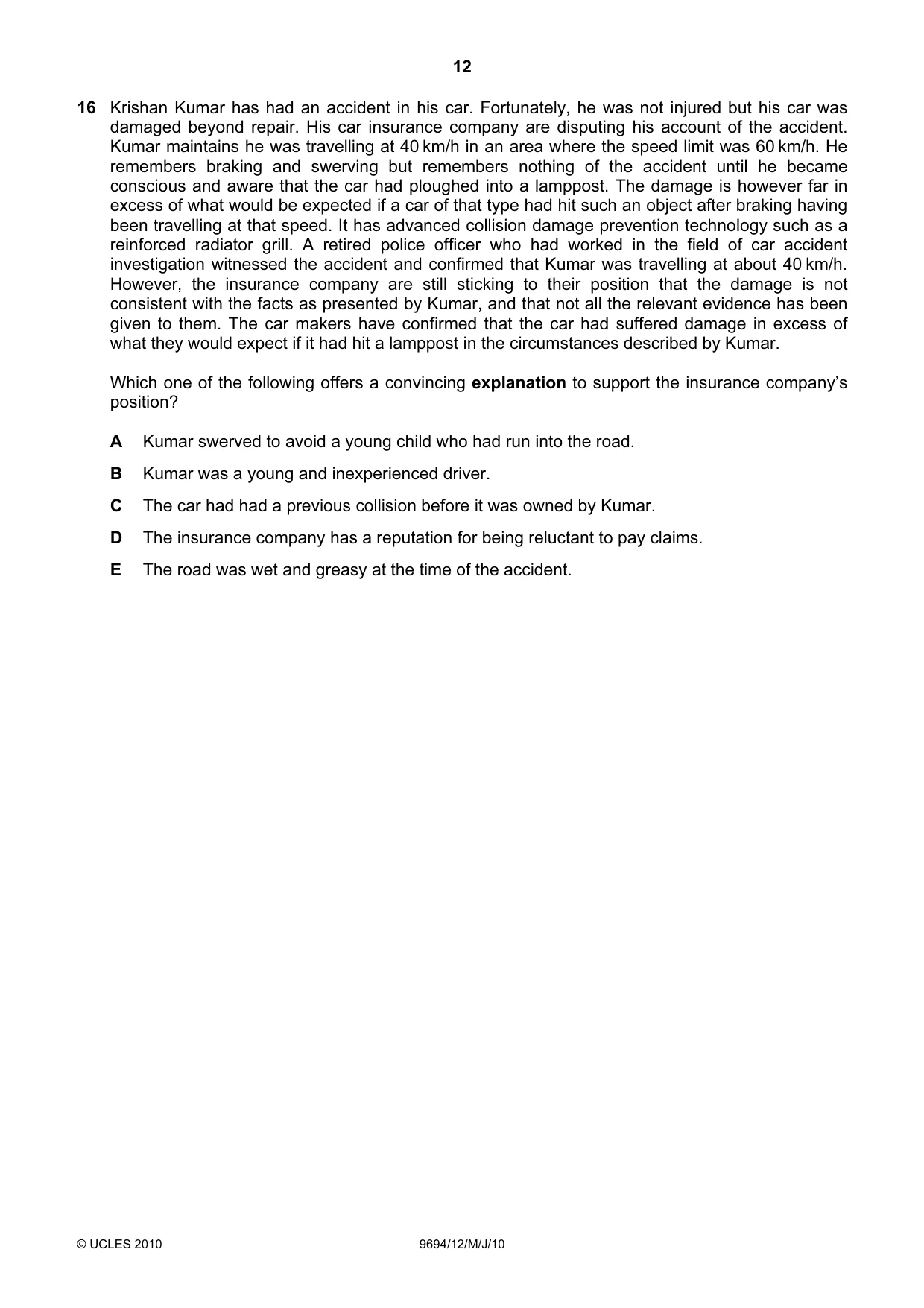 Cambridge A Level Thinking Skills 9694 2010 May/June Paper 1 · Variant 2 question paper, page 12 of 20