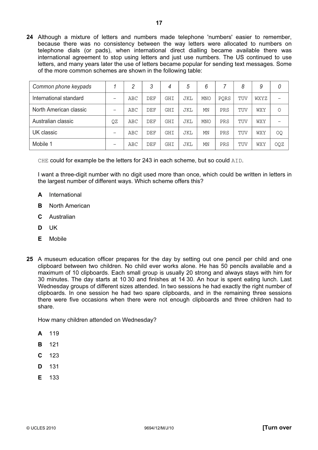 Cambridge A Level Thinking Skills 9694 2010 May/June Paper 1 · Variant 2 question paper, page 17 of 20