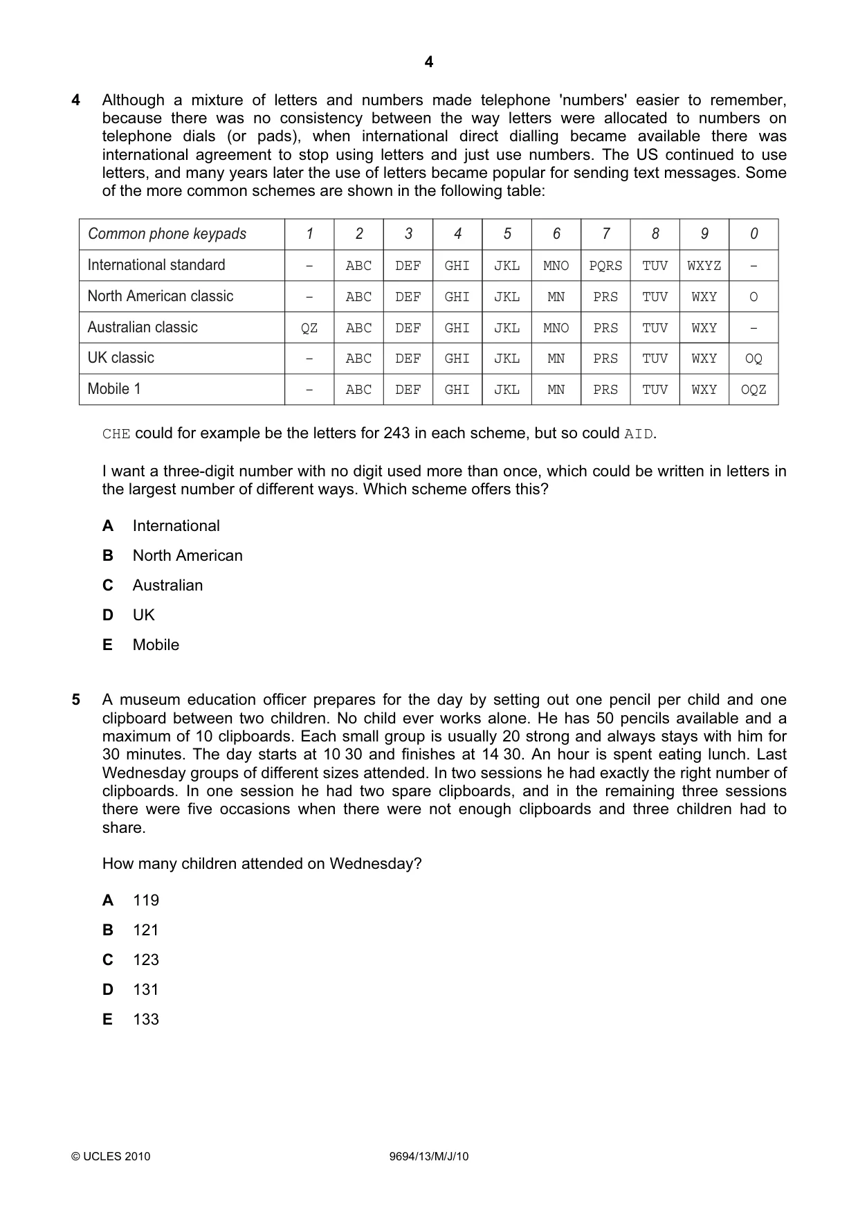 Cambridge A Level Thinking Skills 9694 2010 May/June Paper 1 · Variant 3 question paper, page 4 of 20