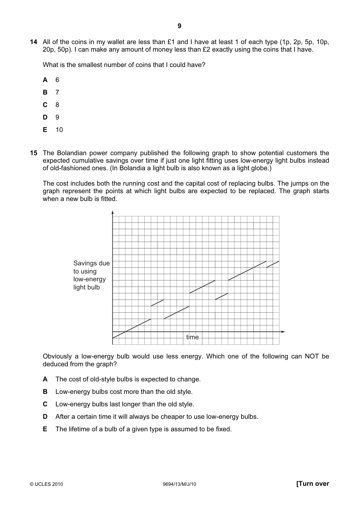 Cambridge A Level Thinking Skills 9694 2010 May/June Paper 1 · Variant 3 question paper, page 9 of 20