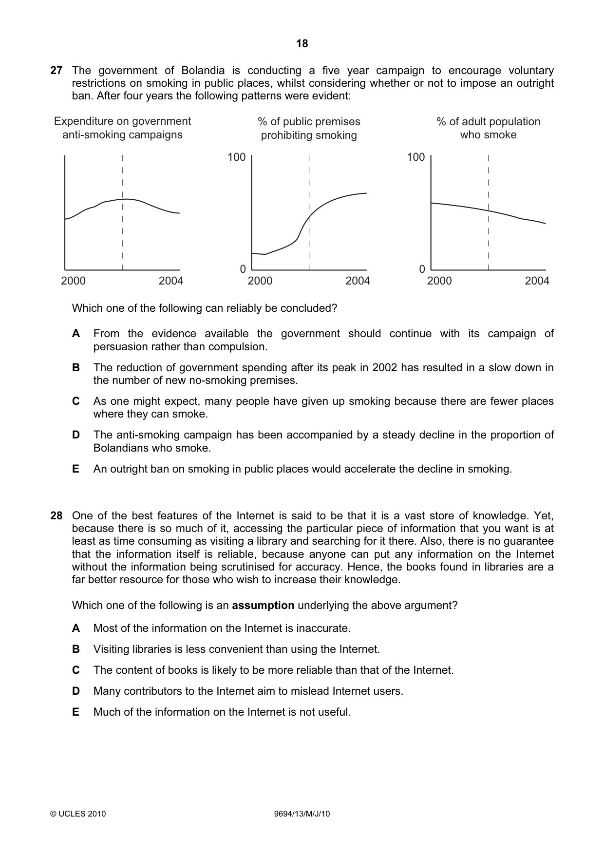 Cambridge A Level Thinking Skills 9694 2010 May/June Paper 1 · Variant 3 question paper, page 18 of 20