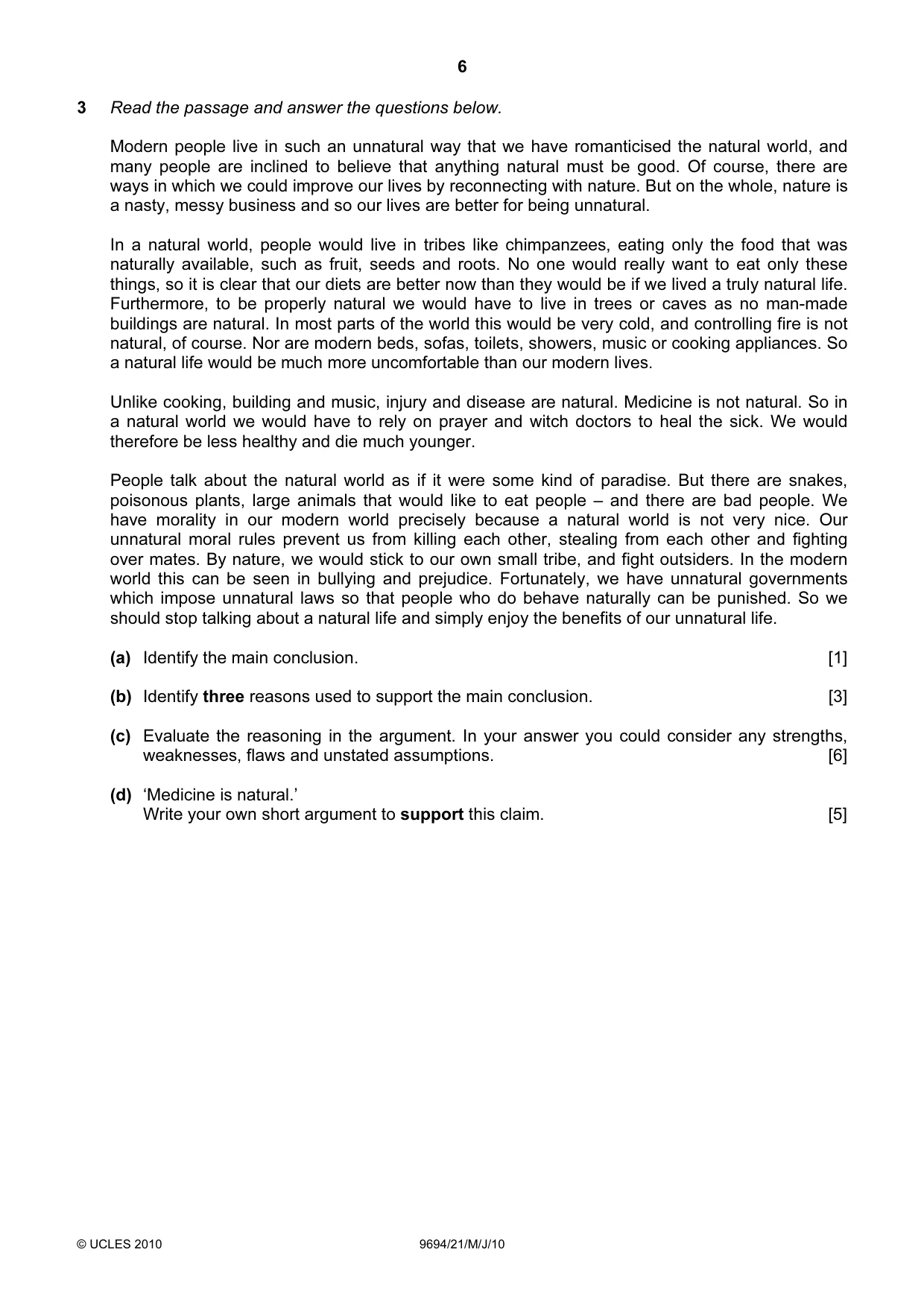 Cambridge A Level Thinking Skills 9694 2010 May/June Paper 2 · Variant 1 question paper, page 6 of 8