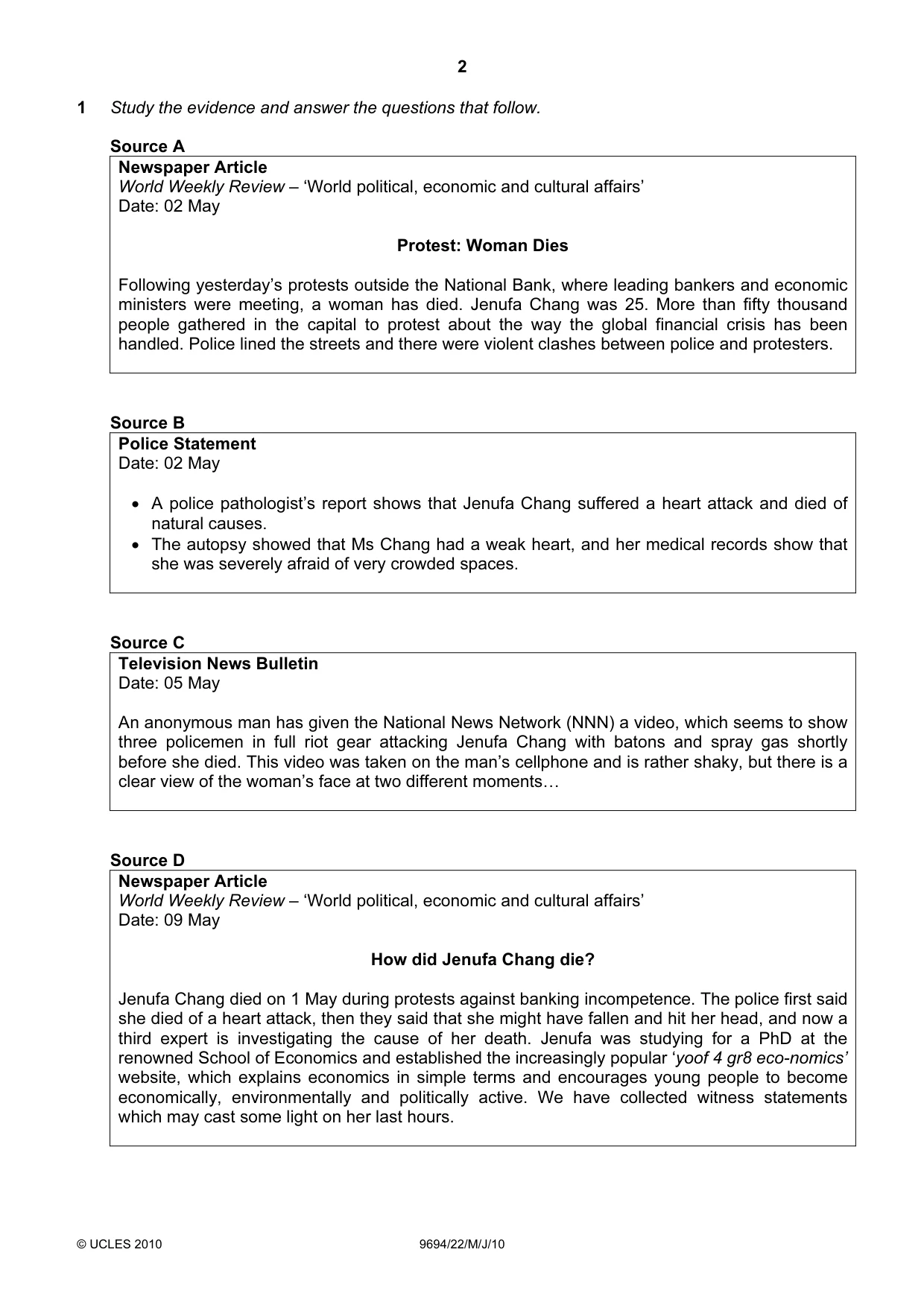Cambridge A Level Thinking Skills 9694 2010 May/June Paper 2 · Variant 2 question paper, page 2 of 8