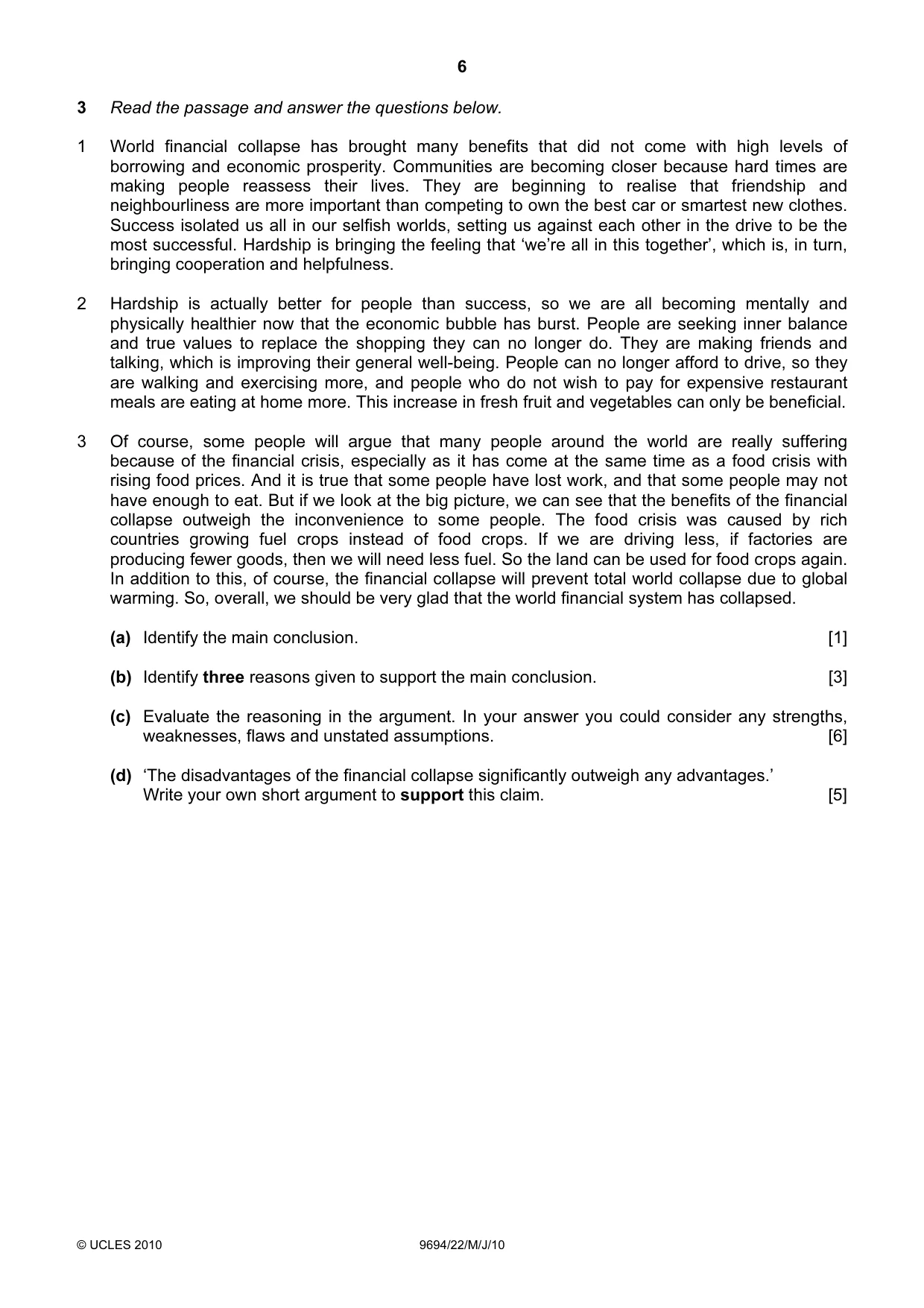 Cambridge A Level Thinking Skills 9694 2010 May/June Paper 2 · Variant 2 question paper, page 6 of 8