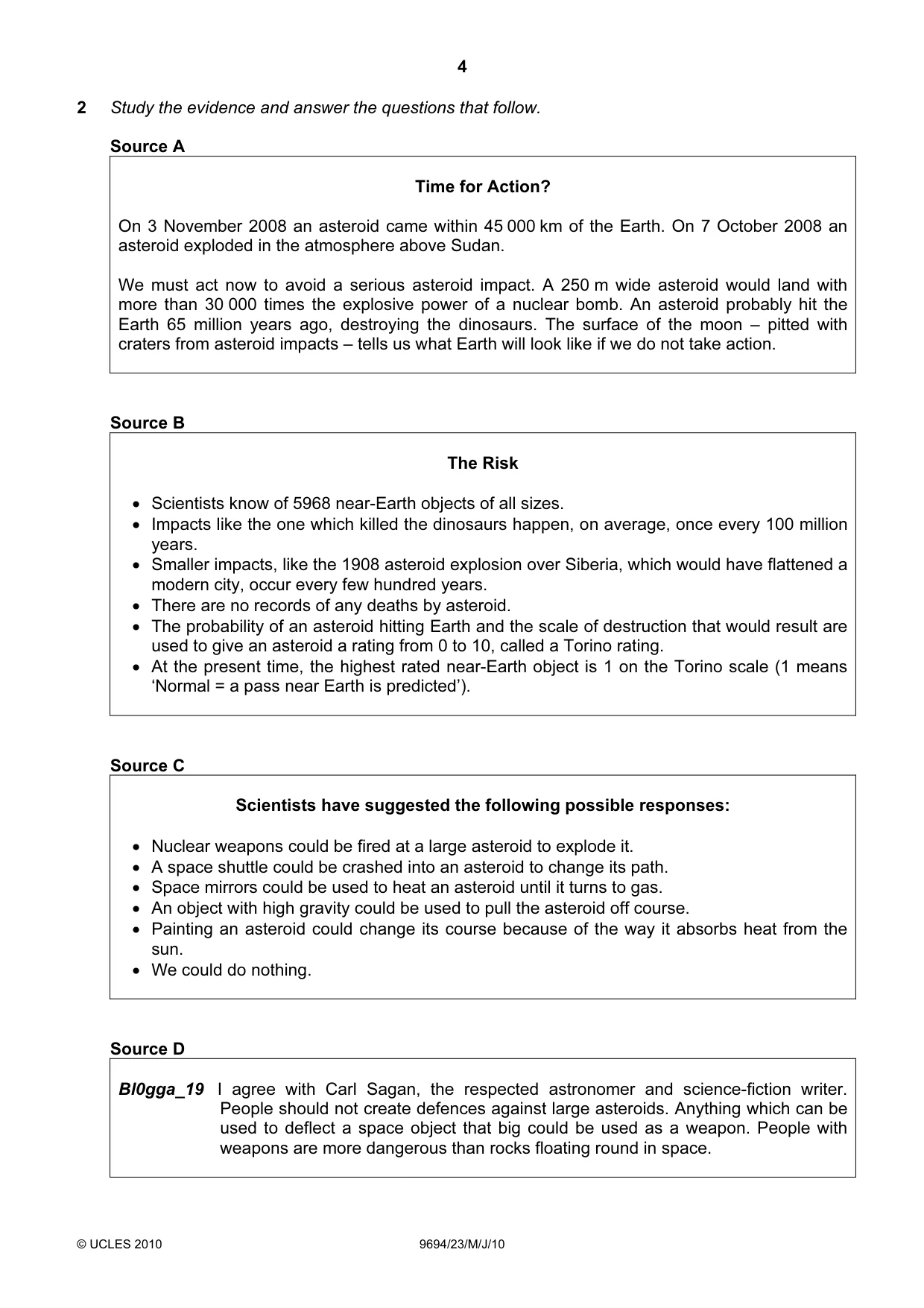 Cambridge A Level Thinking Skills 9694 2010 May/June Paper 2 · Variant 3 question paper, page 4 of 8
