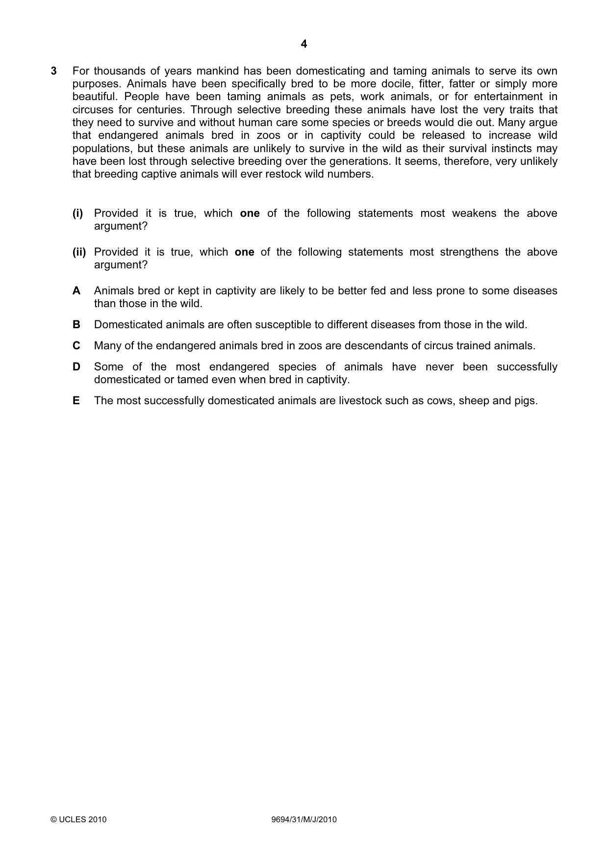Cambridge A Level Thinking Skills 9694 2010 May/June Paper 3 · Variant 1 question paper, page 4 of 24