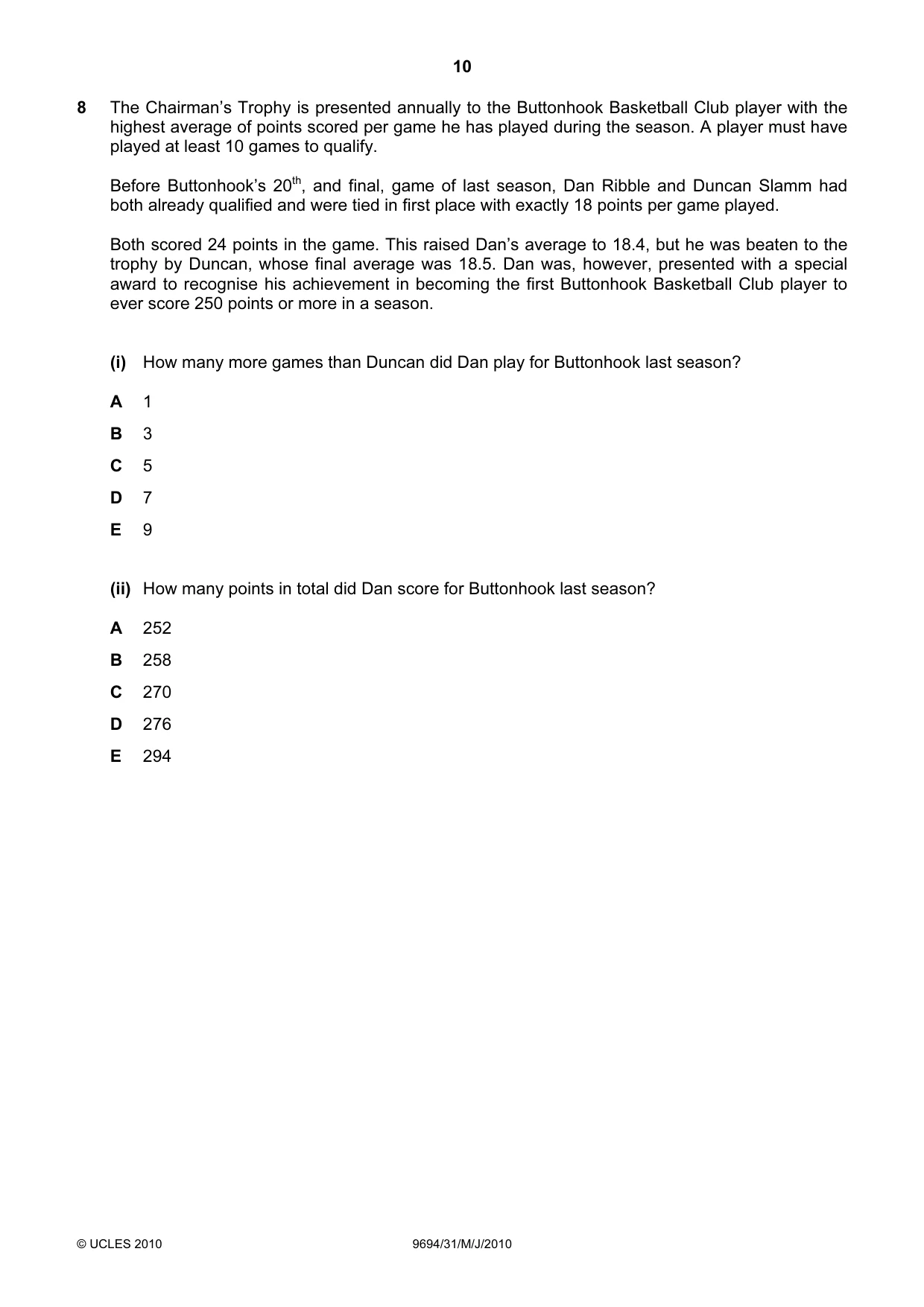 Cambridge A Level Thinking Skills 9694 2010 May/June Paper 3 · Variant 1 question paper, page 10 of 24