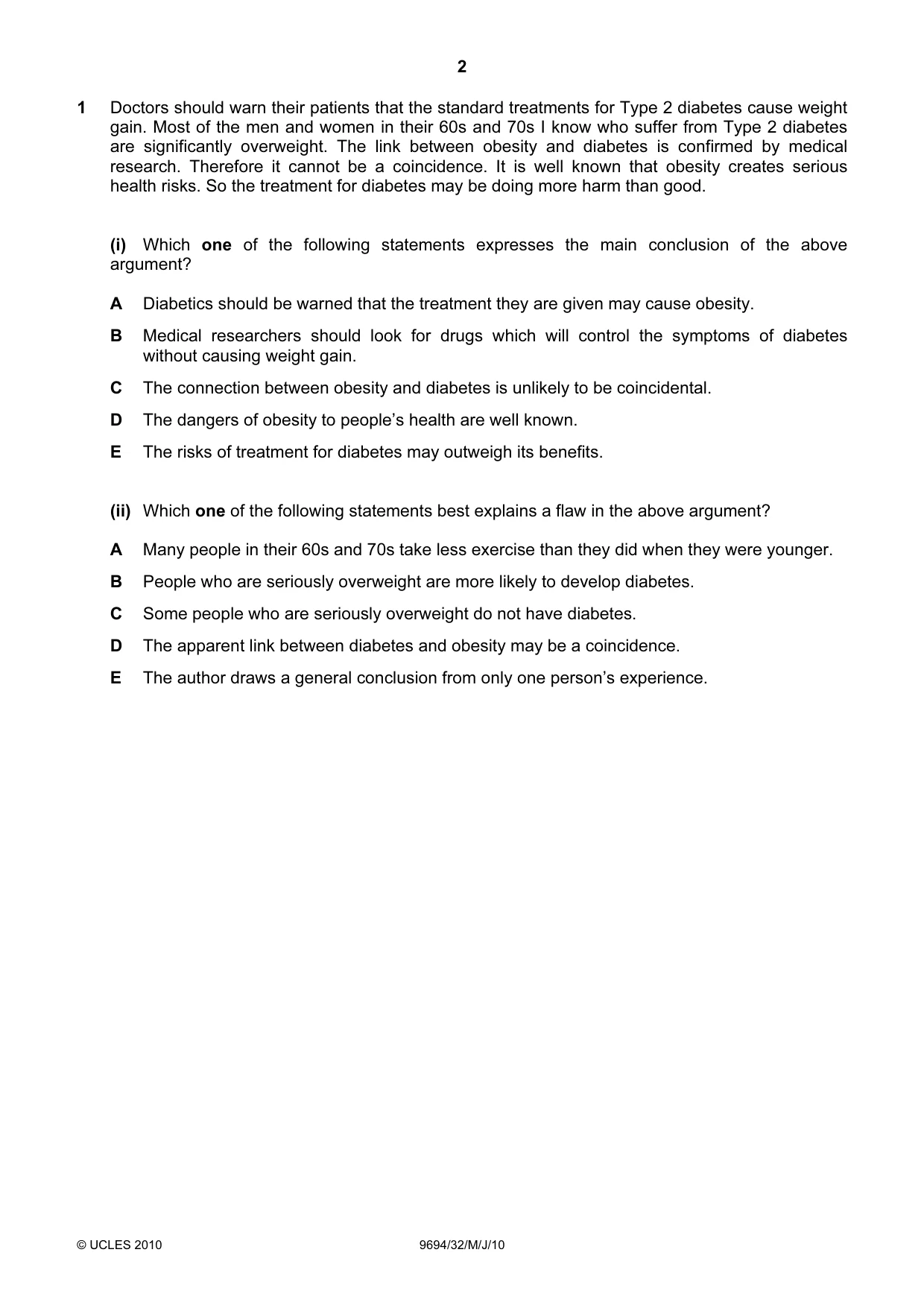 Cambridge A Level Thinking Skills 9694 2010 May/June Paper 3 · Variant 2 question paper, page 2 of 24
