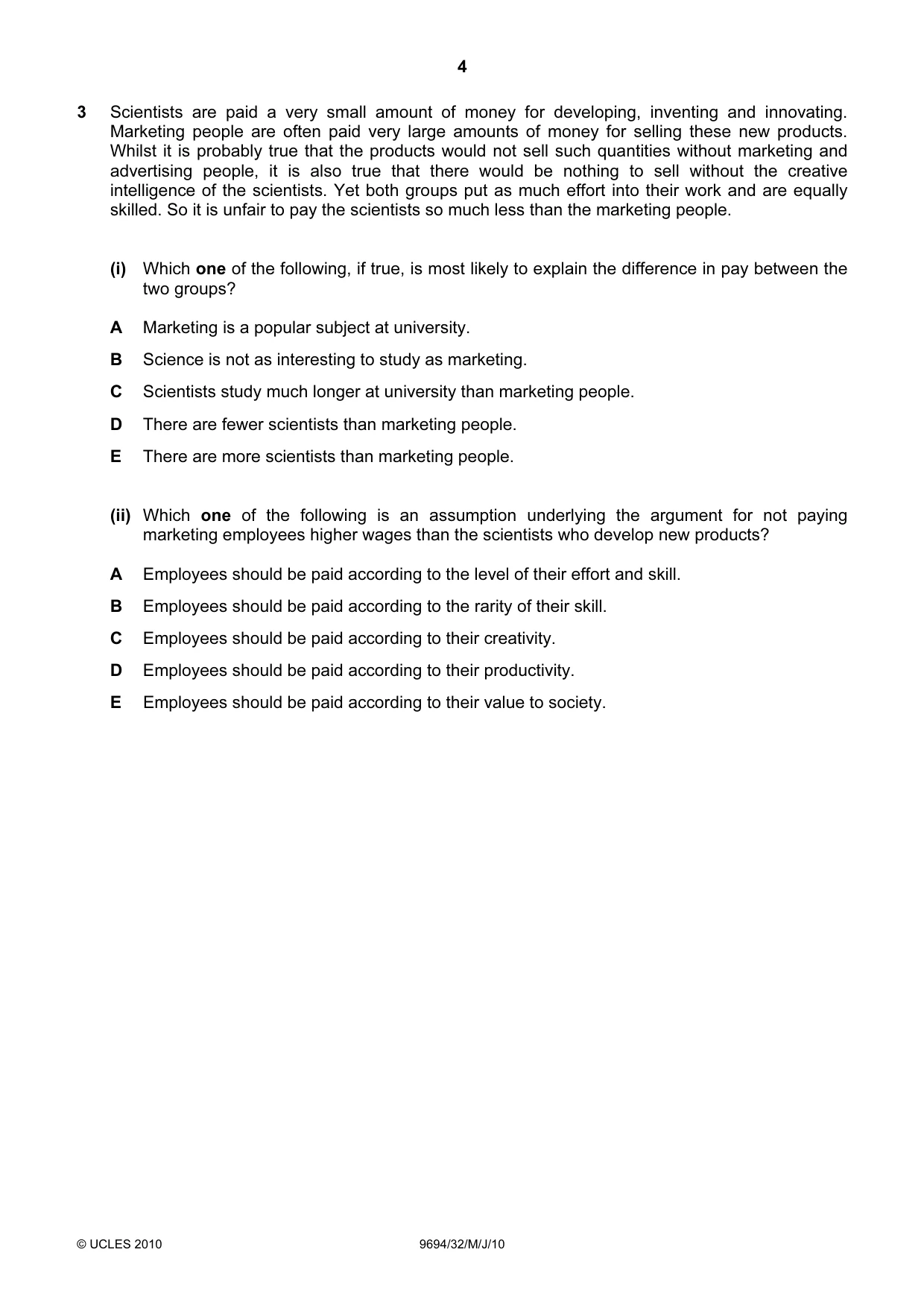 Cambridge A Level Thinking Skills 9694 2010 May/June Paper 3 · Variant 2 question paper, page 4 of 24
