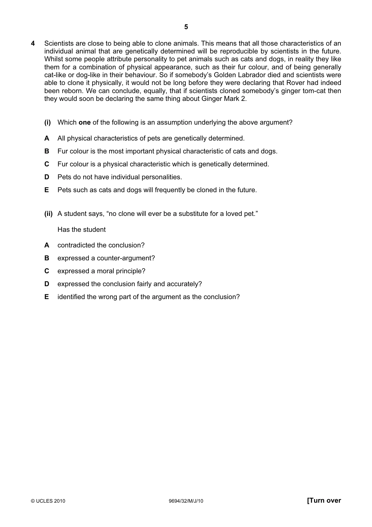 Cambridge A Level Thinking Skills 9694 2010 May/June Paper 3 · Variant 2 question paper, page 5 of 24