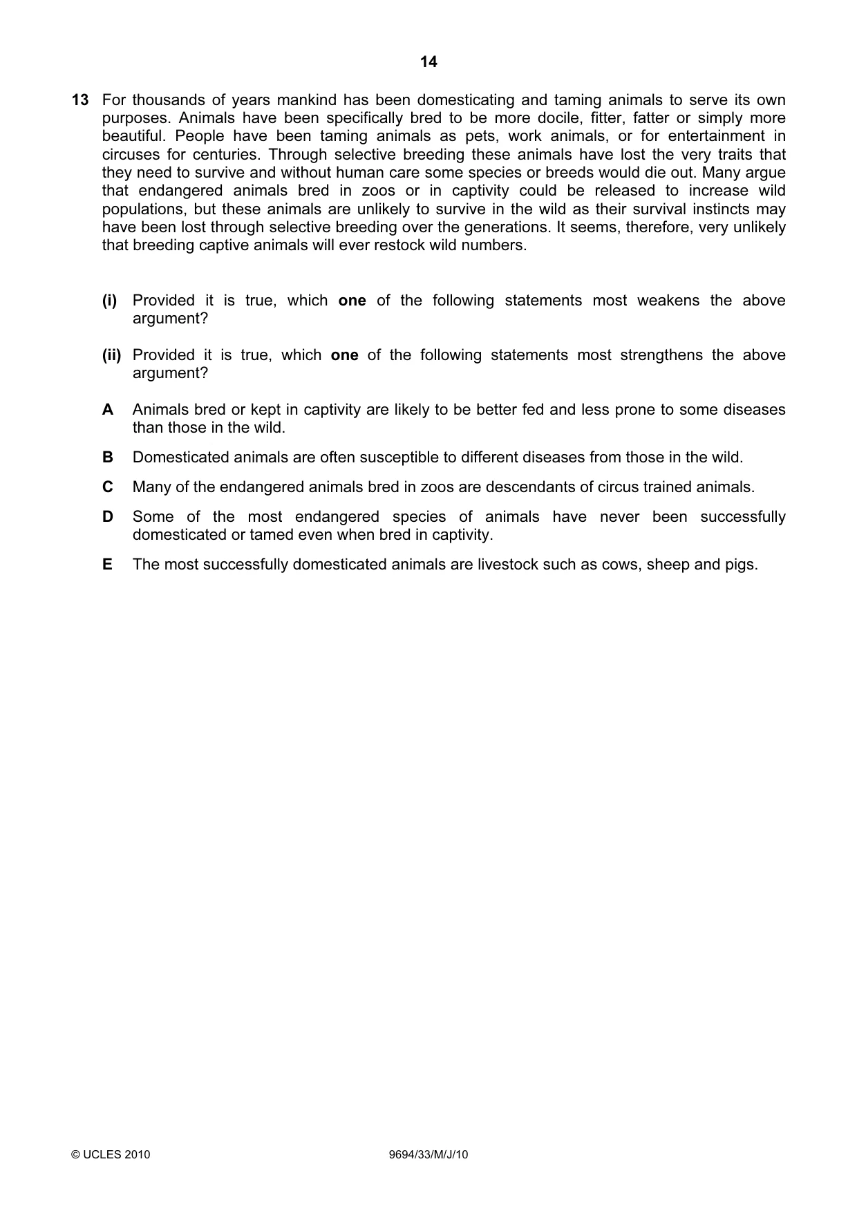 Cambridge A Level Thinking Skills 9694 2010 May/June Paper 3 · Variant 3 question paper, page 14 of 24