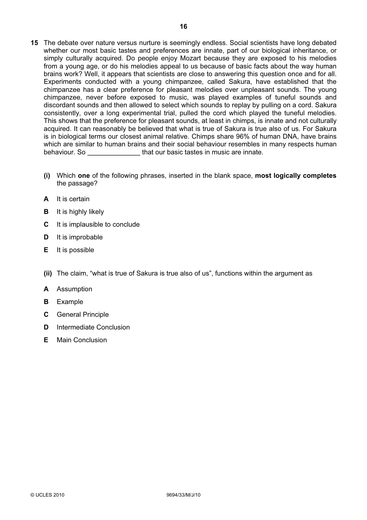 Cambridge A Level Thinking Skills 9694 2010 May/June Paper 3 · Variant 3 question paper, page 16 of 24