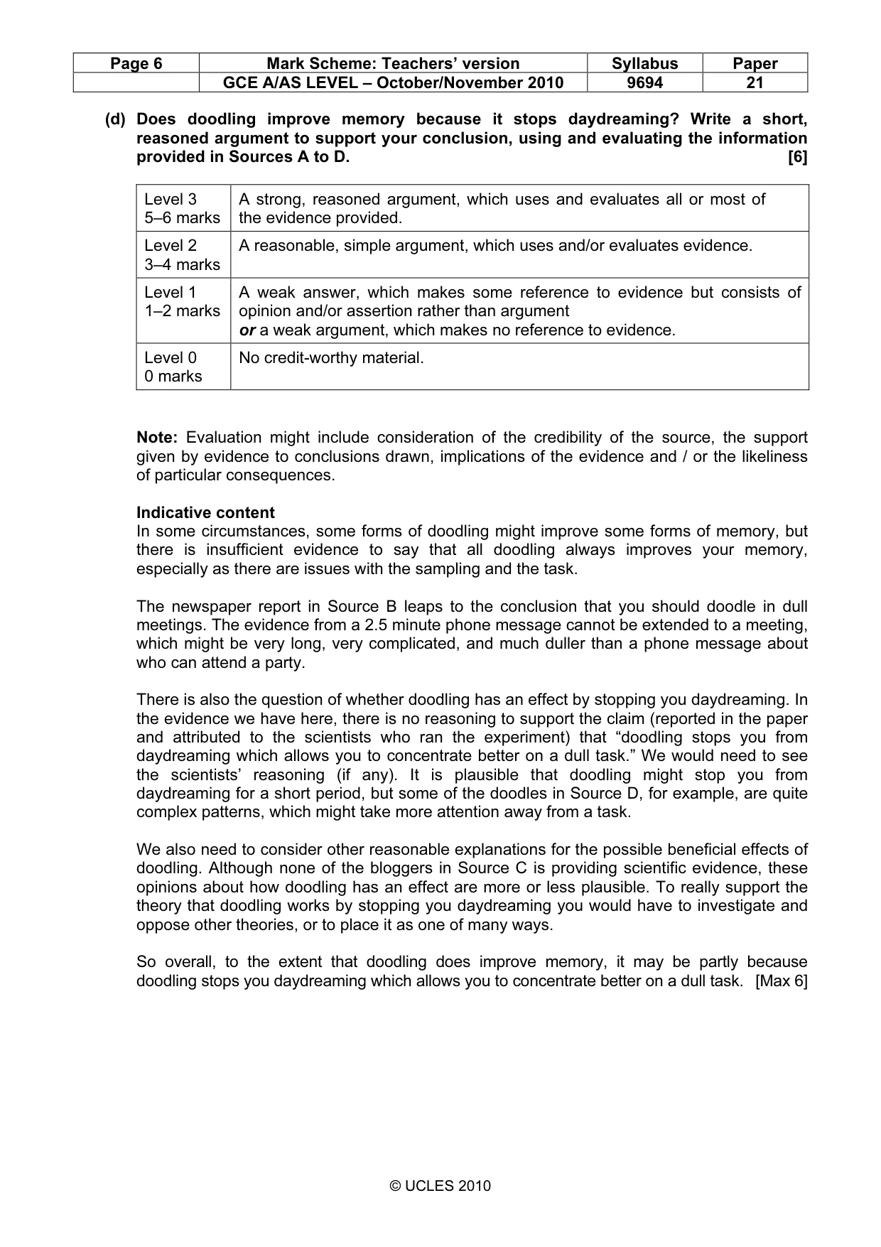 Mark scheme, page 6 of 8