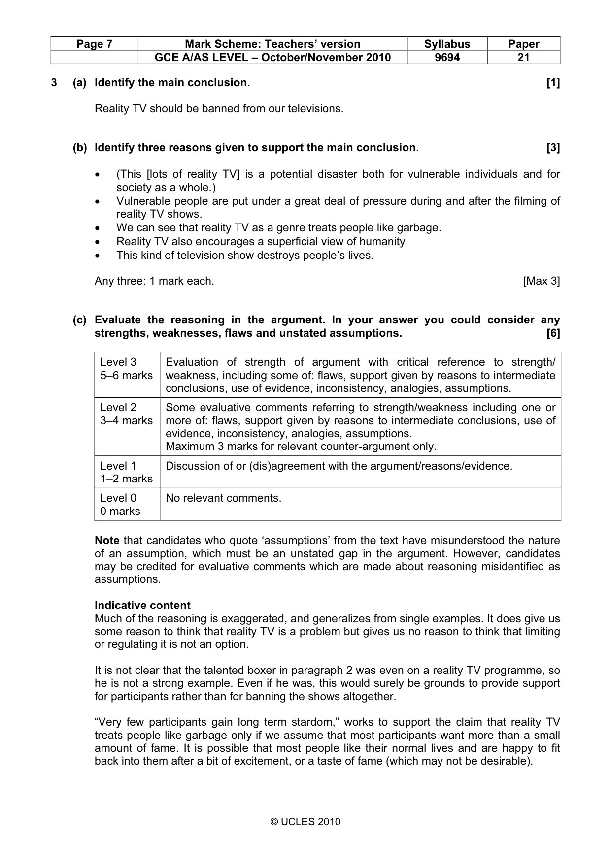 Mark scheme, page 7 of 8