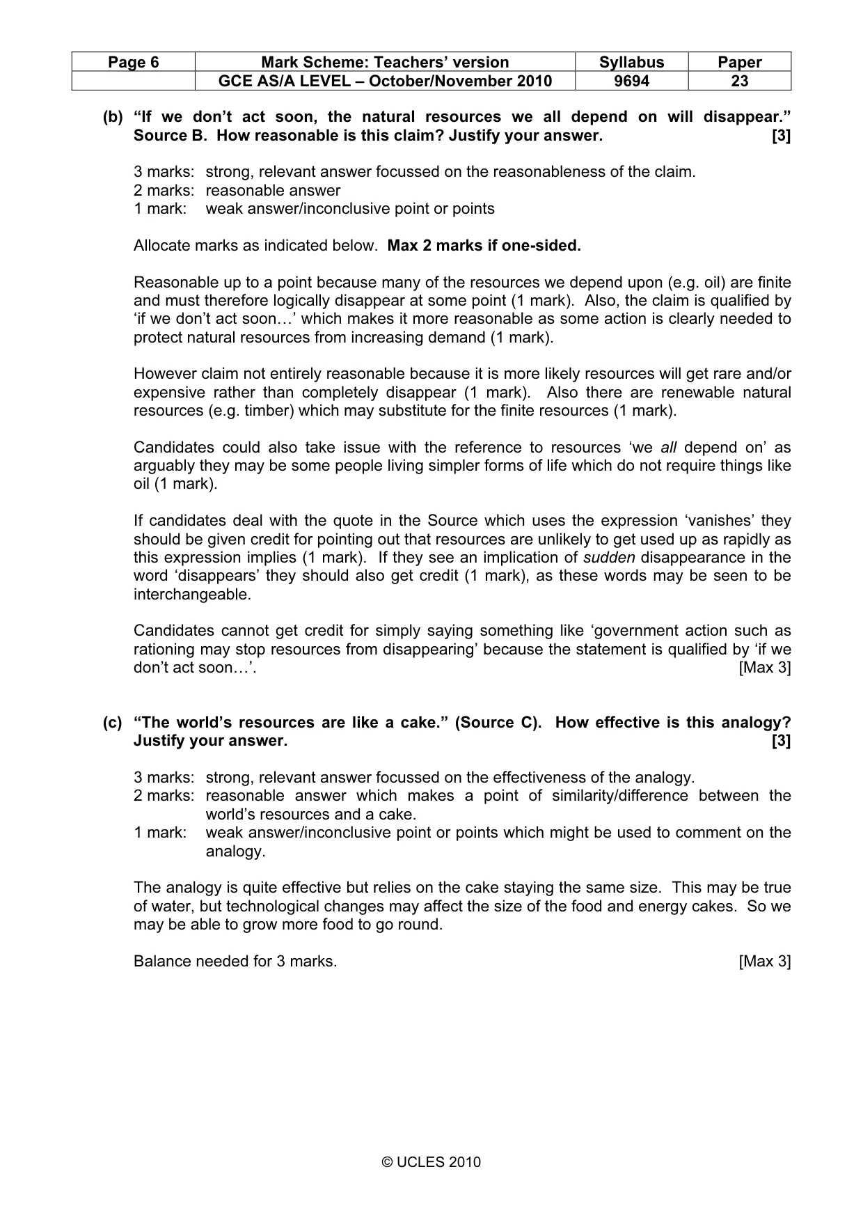 Mark scheme, page 6 of 9