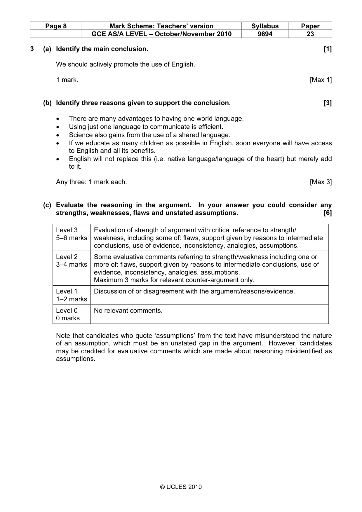 Mark scheme, page 8 of 9