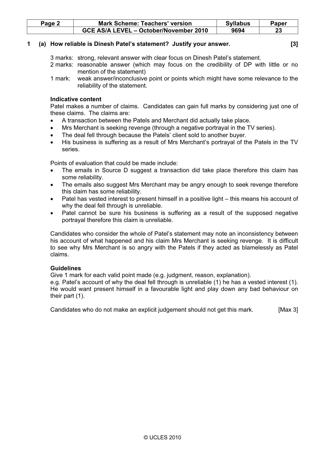 Mark scheme, page 2 of 9