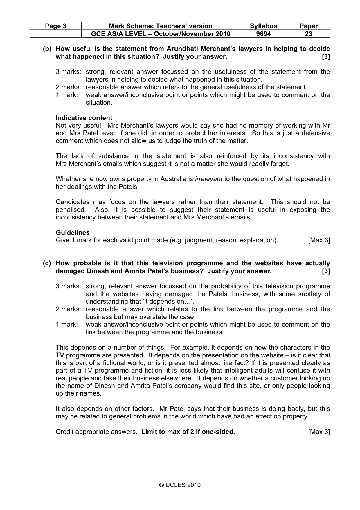 Mark scheme, page 3 of 9