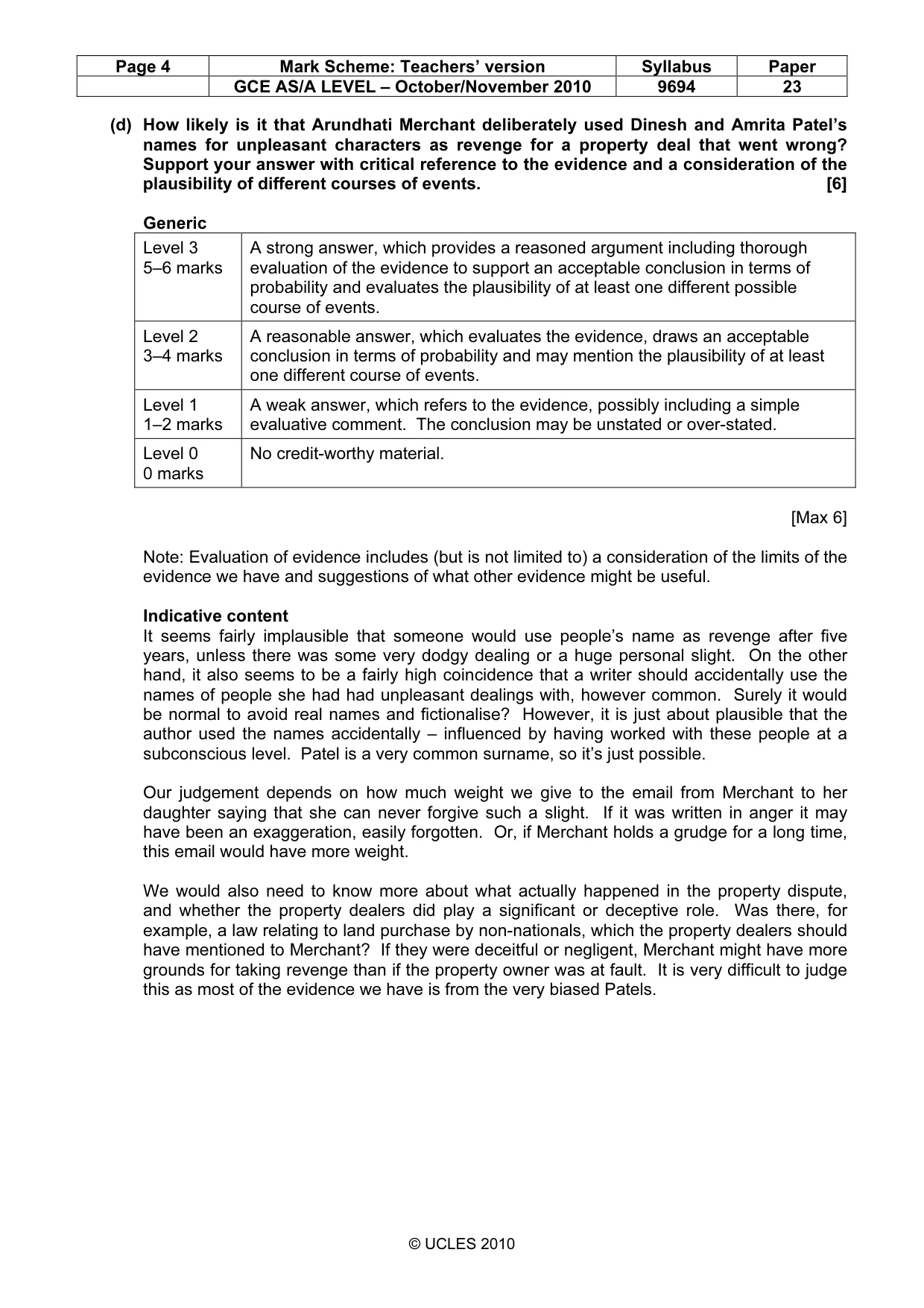 Mark scheme, page 4 of 9