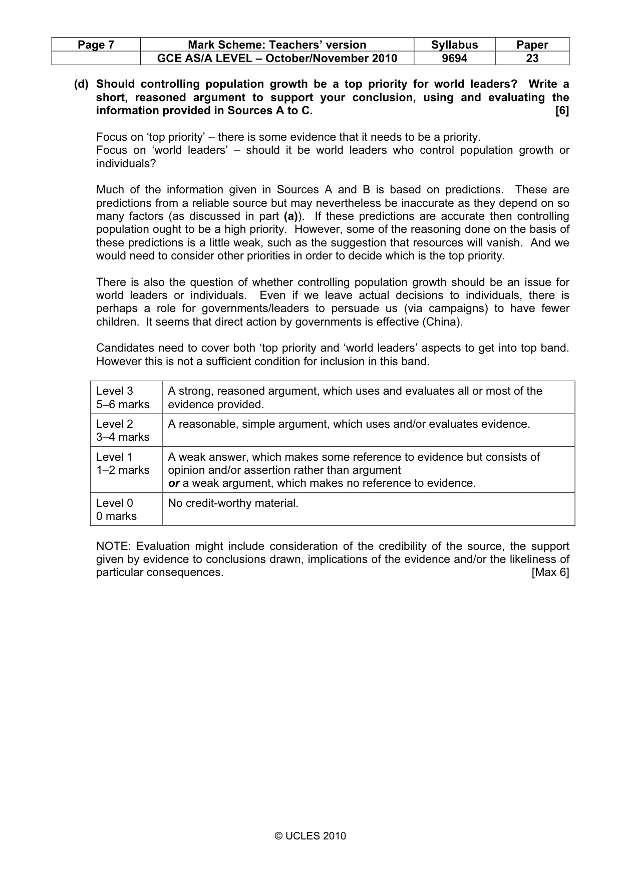 Mark scheme, page 7 of 9