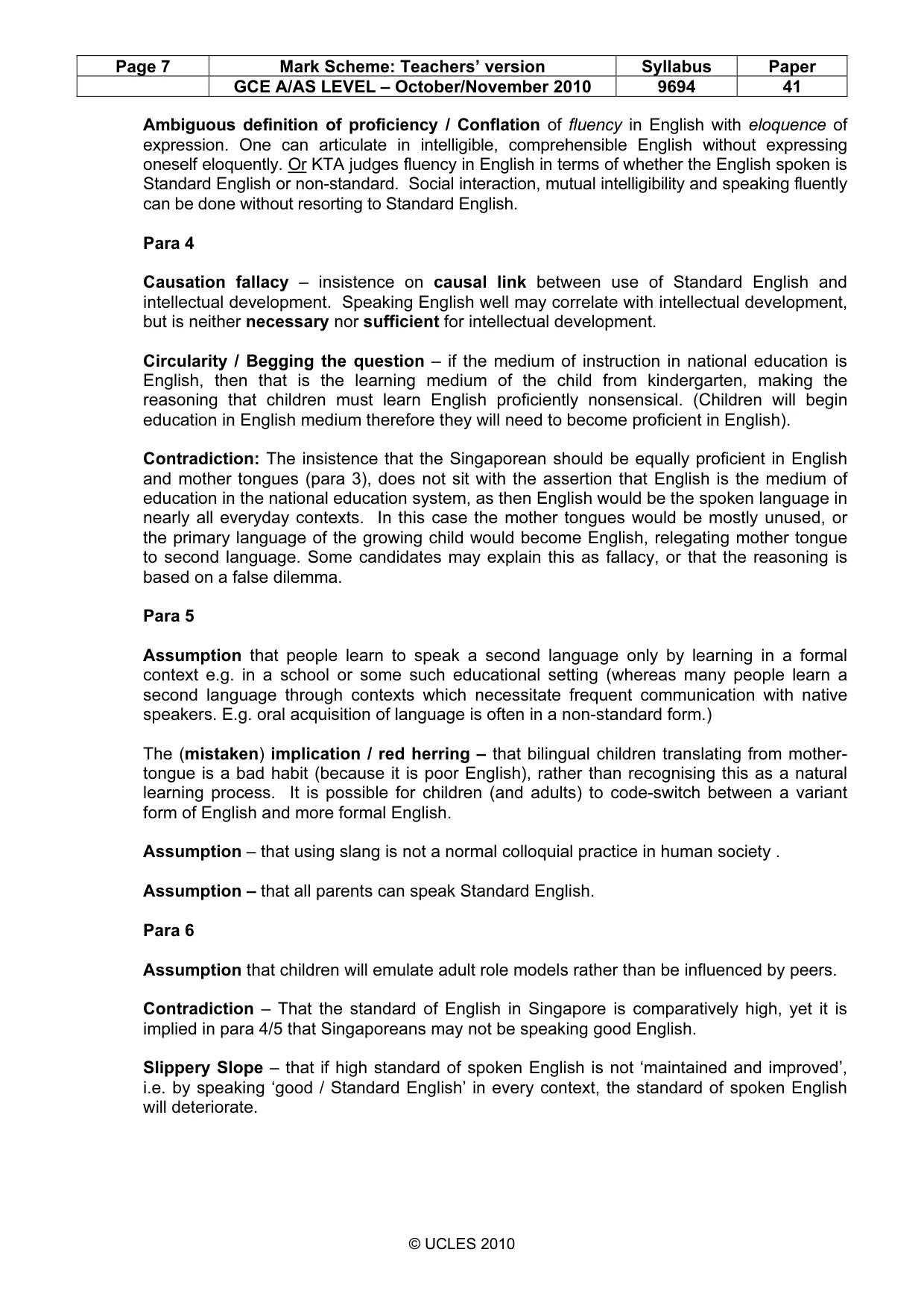 Mark scheme, page 7 of 10