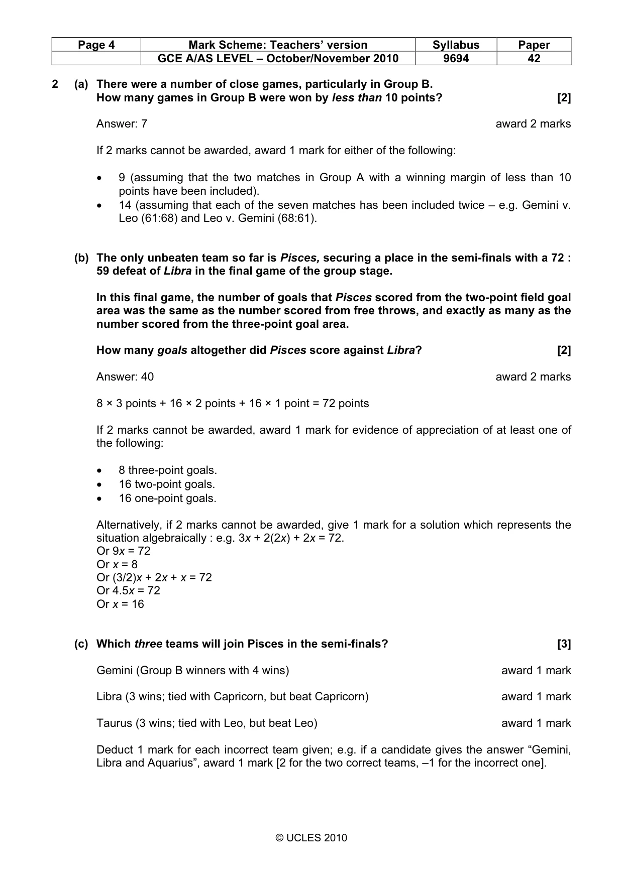 Mark scheme, page 4 of 10