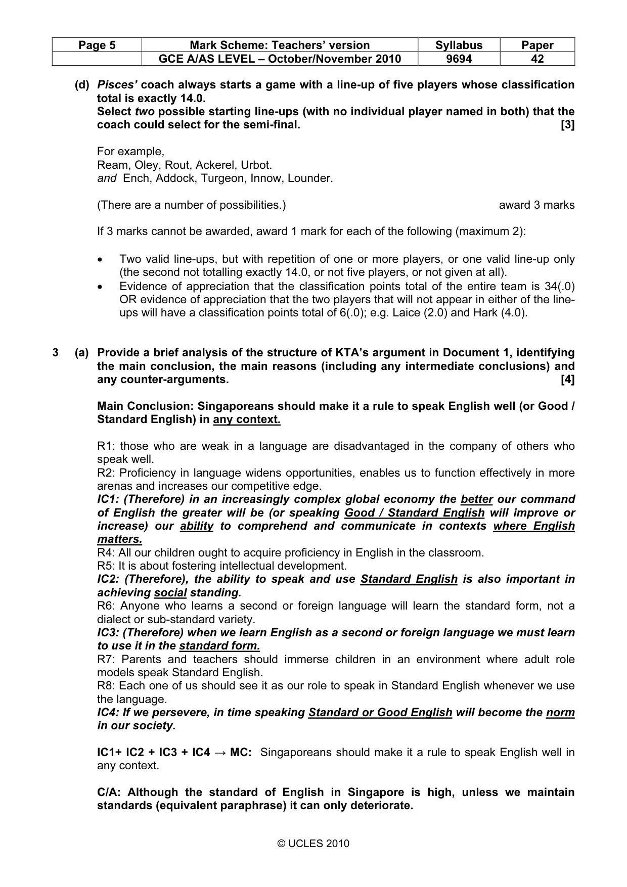 Mark scheme, page 5 of 10