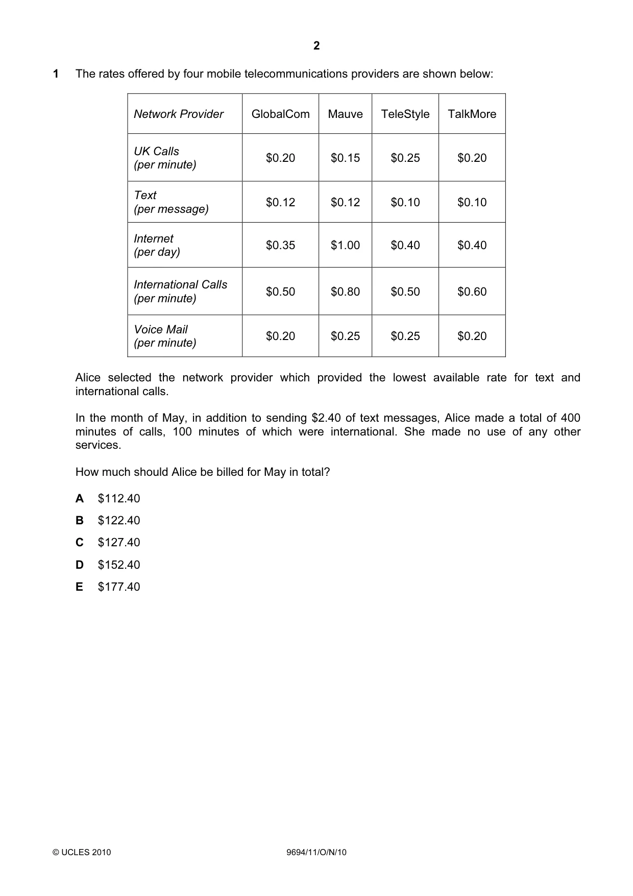 Cambridge A Level Thinking Skills 9694 2010 Oct/Nov Paper 1 · Variant 1 question paper, page 2 of 20