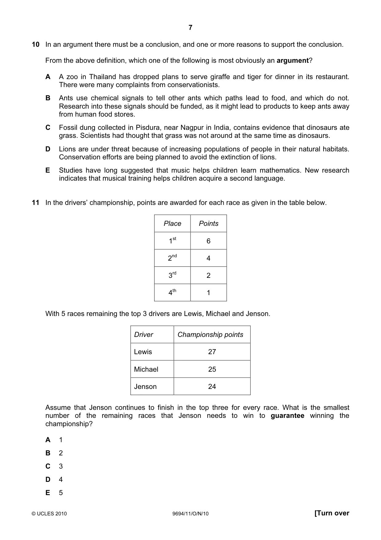 Cambridge A Level Thinking Skills 9694 2010 Oct/Nov Paper 1 · Variant 1 question paper, page 7 of 20