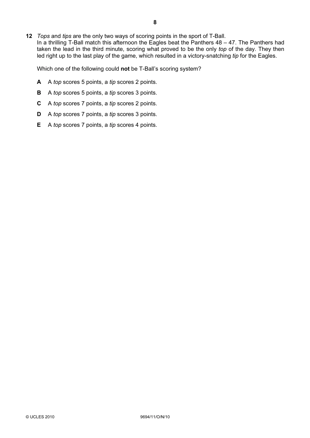 Cambridge A Level Thinking Skills 9694 2010 Oct/Nov Paper 1 · Variant 1 question paper, page 8 of 20
